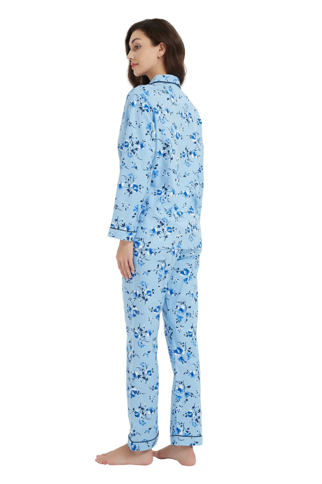 GLOBAL Womens Flannel Cotton Pajama Set Long PJs Flannel Loungewear Sleepwear