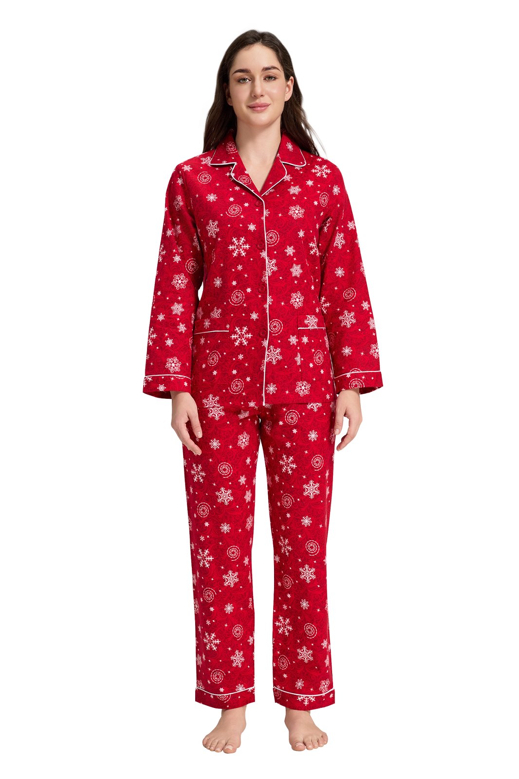 GLOBAL Women’s Flannel Pajama Set 100% Cotton Comfy PJs for Women Long Sleeve Button Front 2-Piece Warm and Cozy Sleepwear