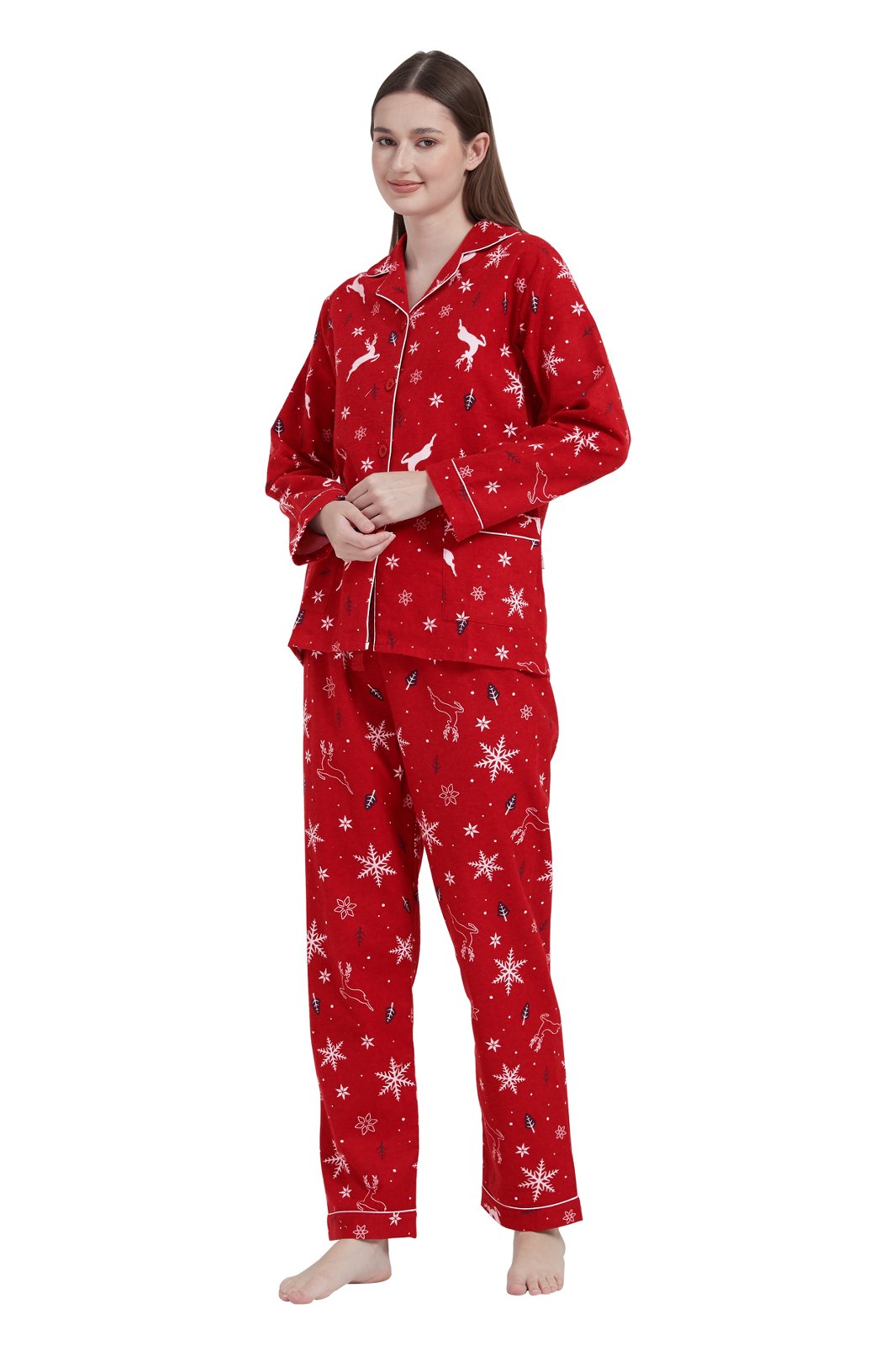 GLOBAL Womens Flannel Cotton Pajama Set Long PJs Cozy Winter Flannel Loungewear Sleepwear