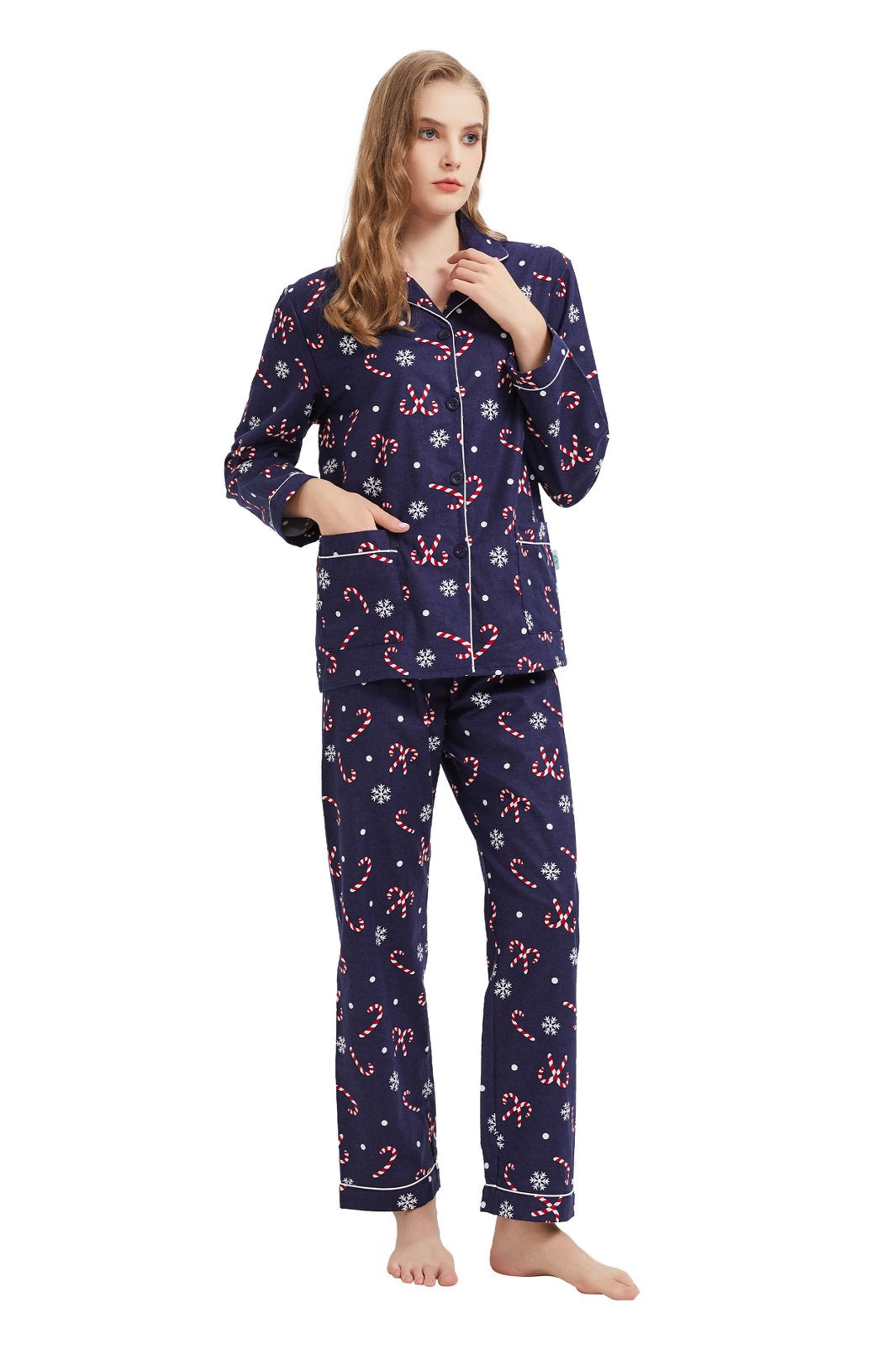 GLOBAL Womens Flannel Cotton Pajama Set Long PJs Flannel Loungewear Sleepwear,Size S-3XL