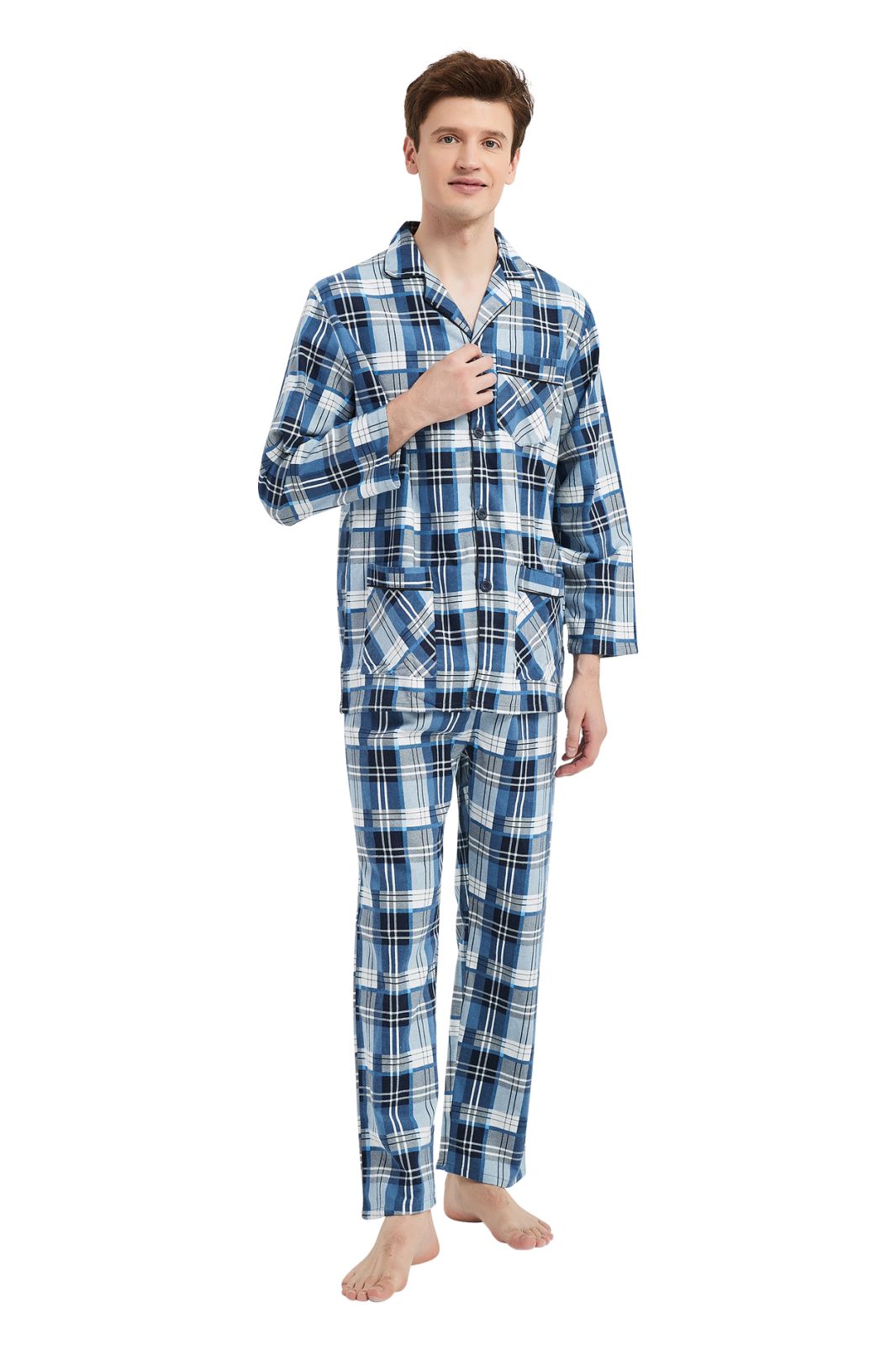 GLOBAL Men's Long Sleeve Flannel Pajamas Sets 100% Cotton Sleepwear Top and Bottom