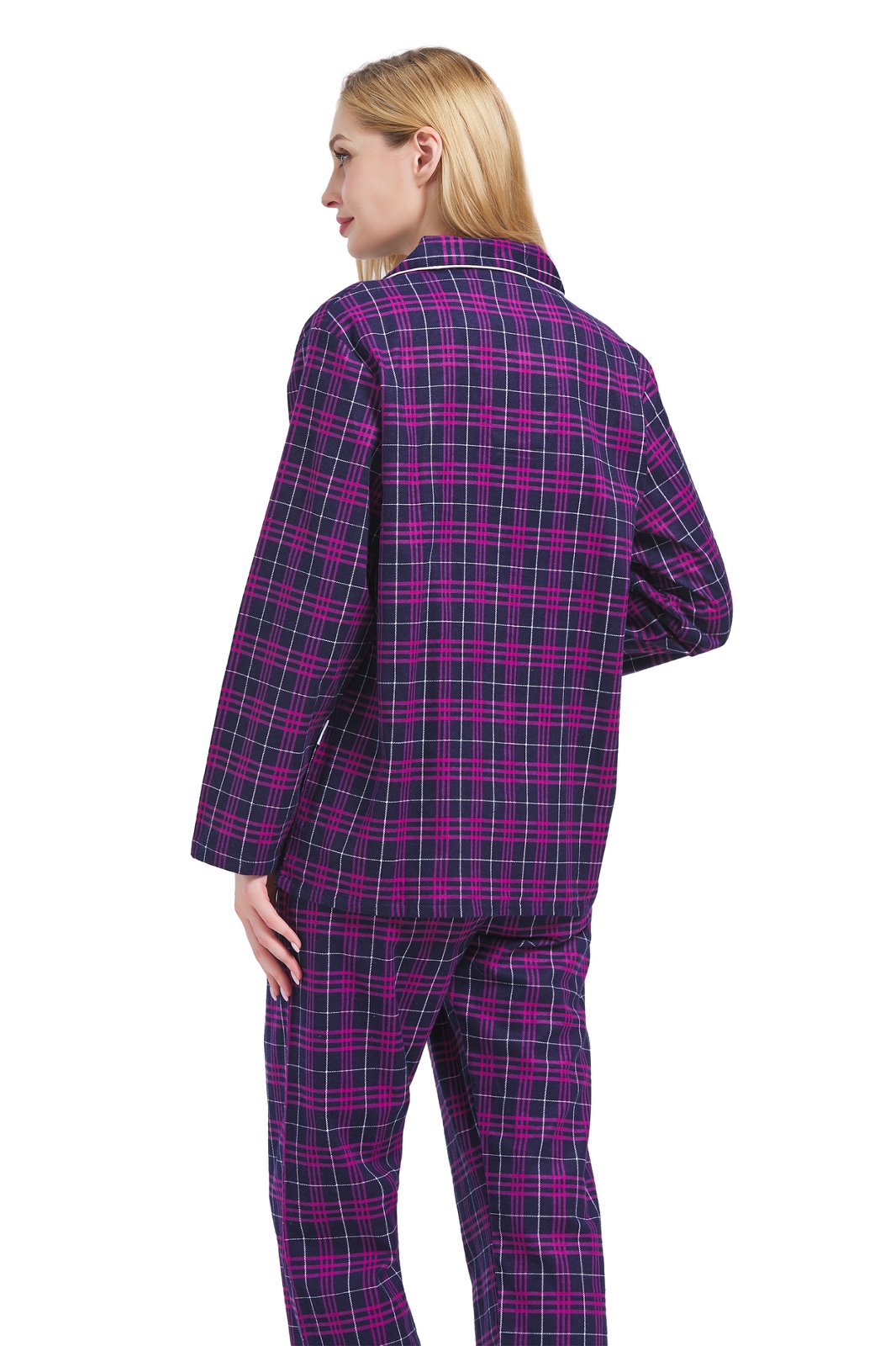 GLOBAL Womens Cotton Flannel Pajama Set - Cozy Winter 2-Piece Loungewear with Button-Down Top & Pants, Size S-3XL