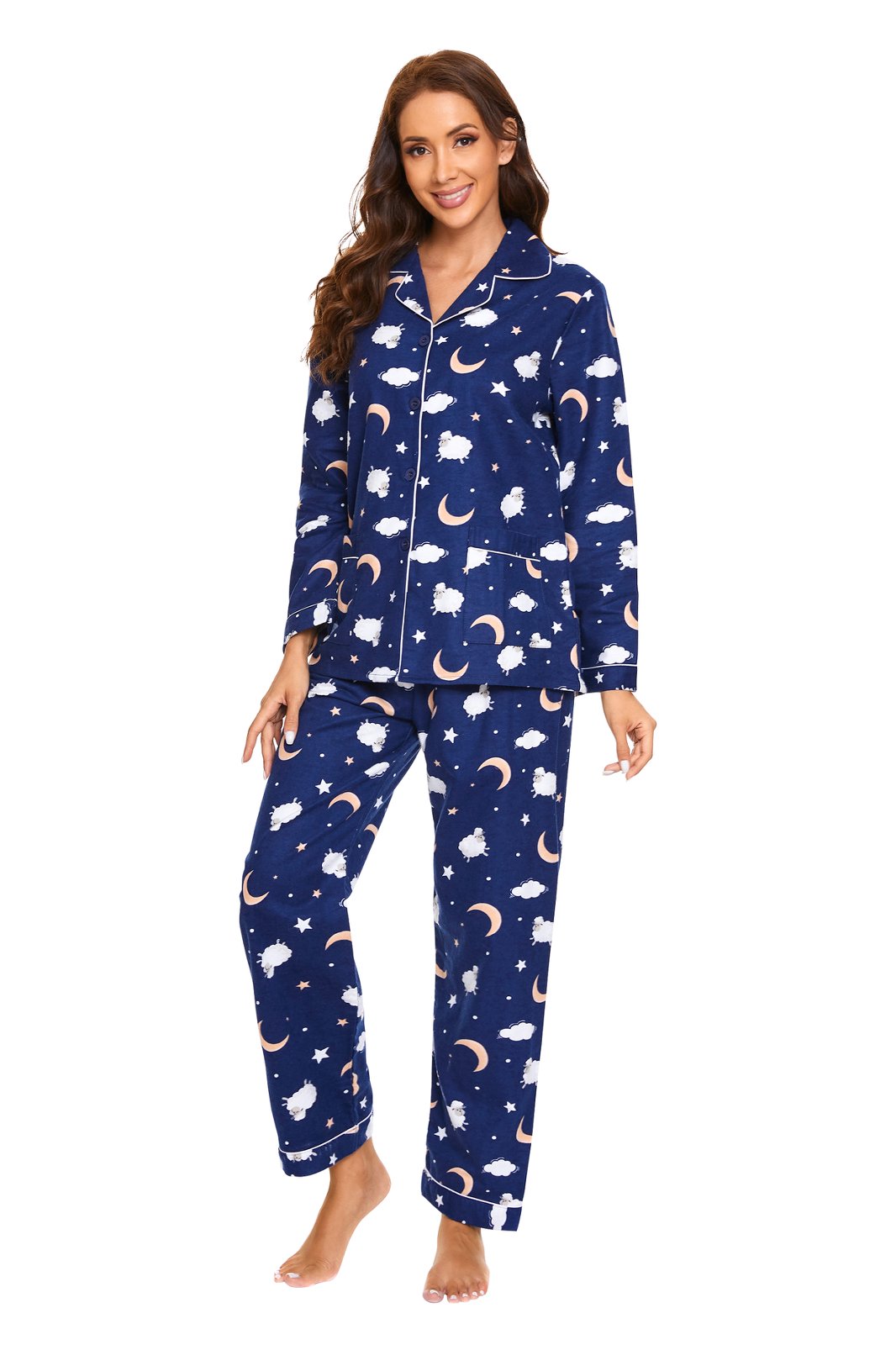 Amaxer Womens 100% Cotton Cozy Flannel Pajama Set - Long Sleeve Button-Up Top with Elastic Waist Pants, Warm & Soft Sleepwear