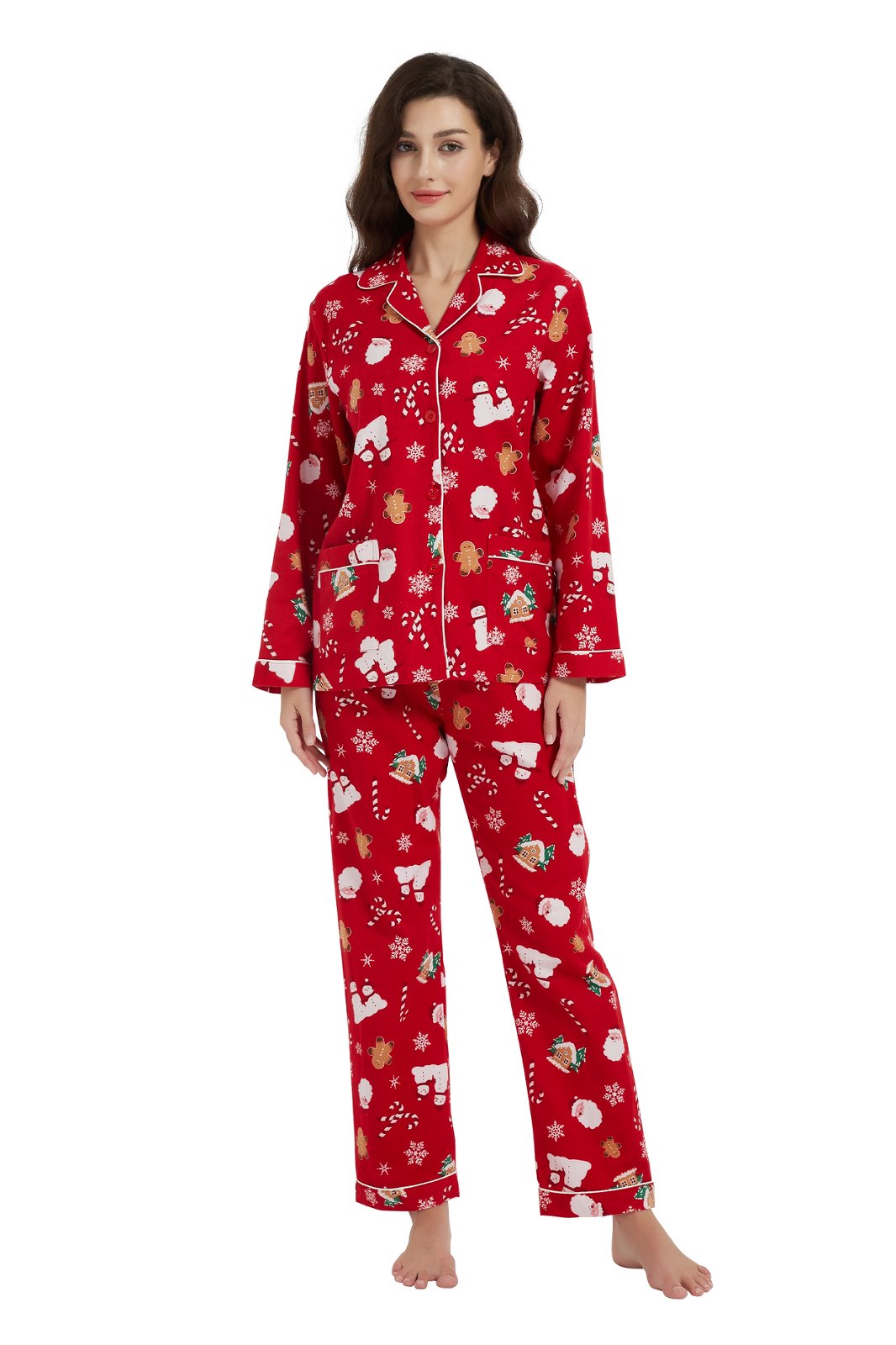 GLOBAL Womens Flannel Cotton Pajama Set Long PJs Flannel Loungewear Sleepwear,Size S-3XL