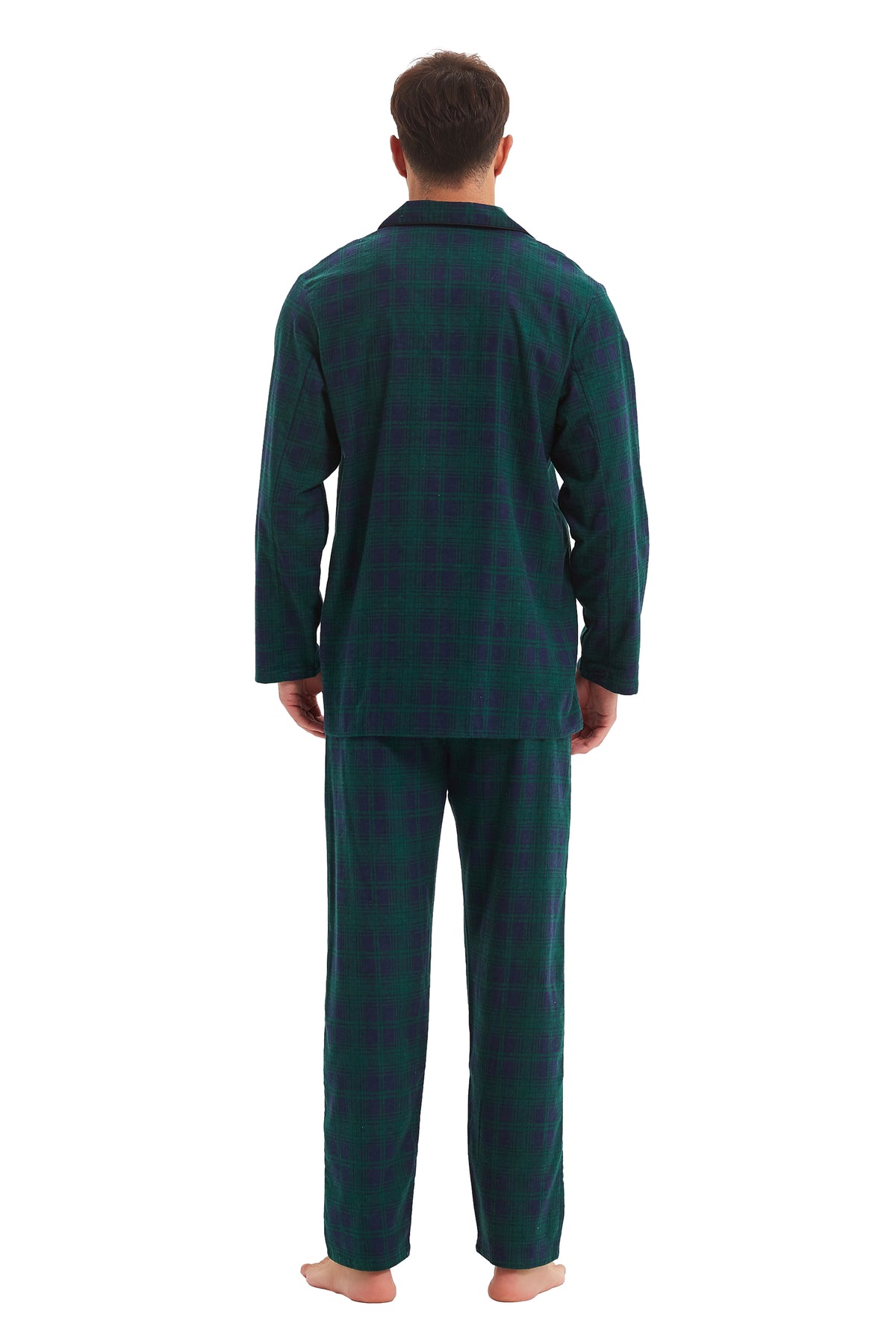 GLOBAL Men's Cotton Flannel Pajama Set, Long Sleeve Button‑Down Top & Long Pants Sleepwear, Soft Warm Loungewear, S-3XL