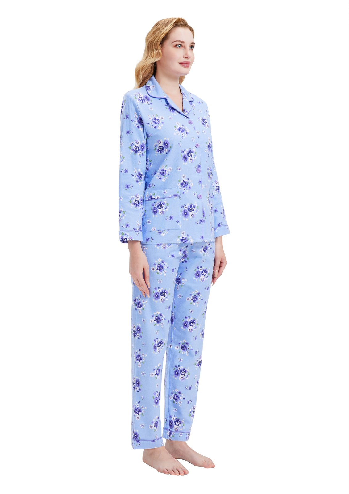 GLOBAL Women’s Flannel Pajama Set 100% Cotton Comfy PJs for Women Long Sleeve Button Front 2-Piece Warm and Cozy Sleepwear