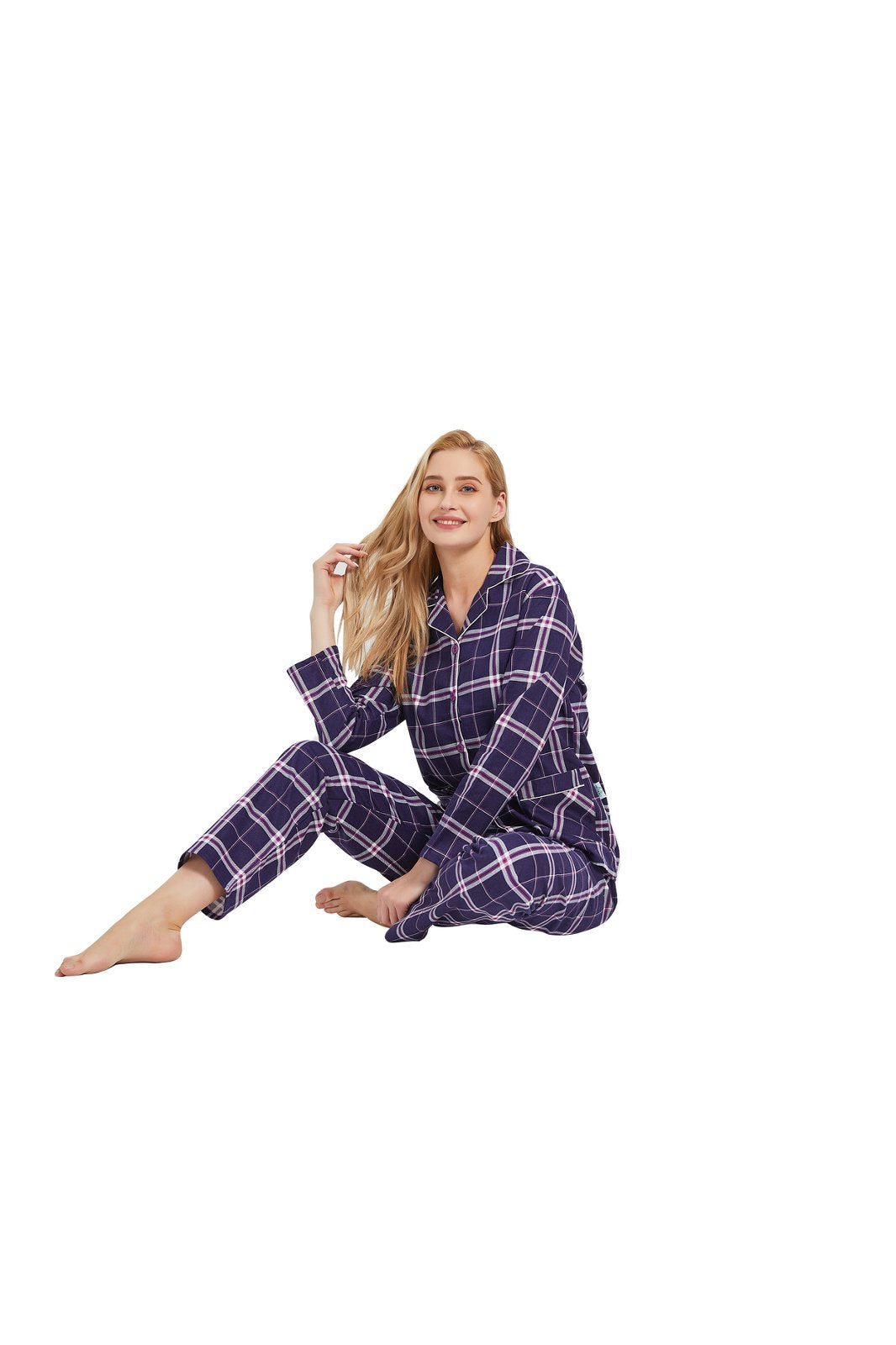 GLOBAL Womens Cotton Flannel Pajama Set - Cozy Winter 2-Piece Loungewear with Button-Down Top & Pants