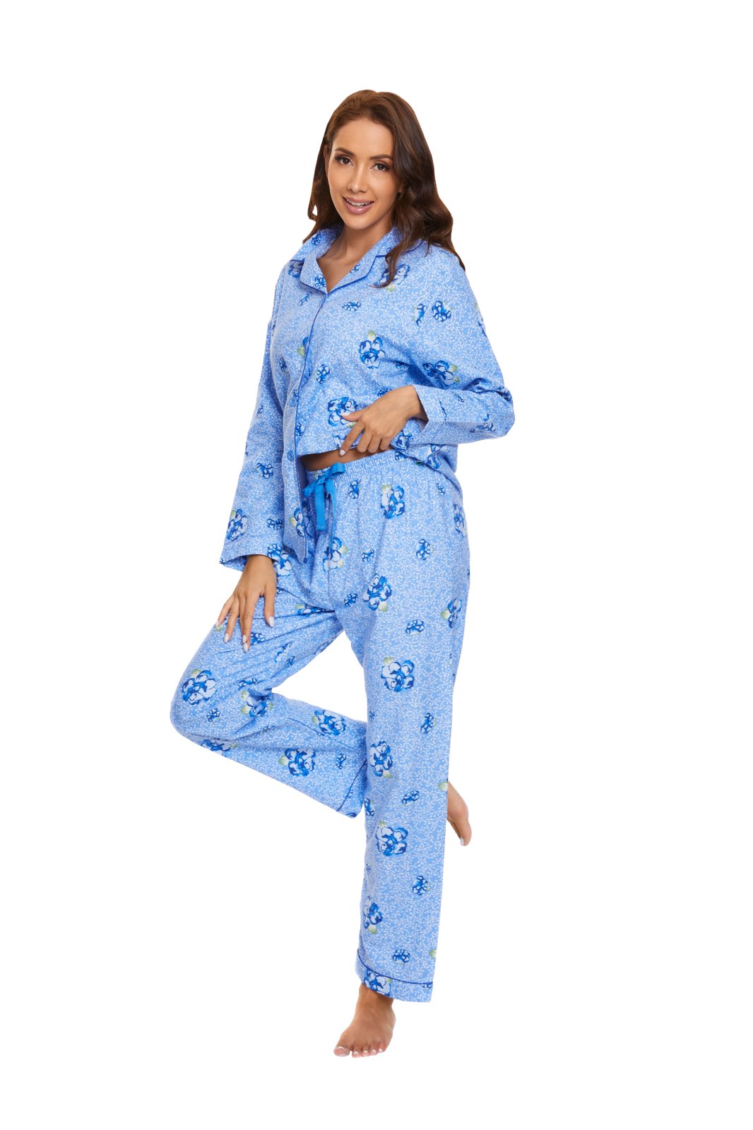 GLOBAL Womens Flannel Cotton Pajama Set Long PJs Cozy Winter Flannel Loungewear Sleepwear,Size S-3XL
