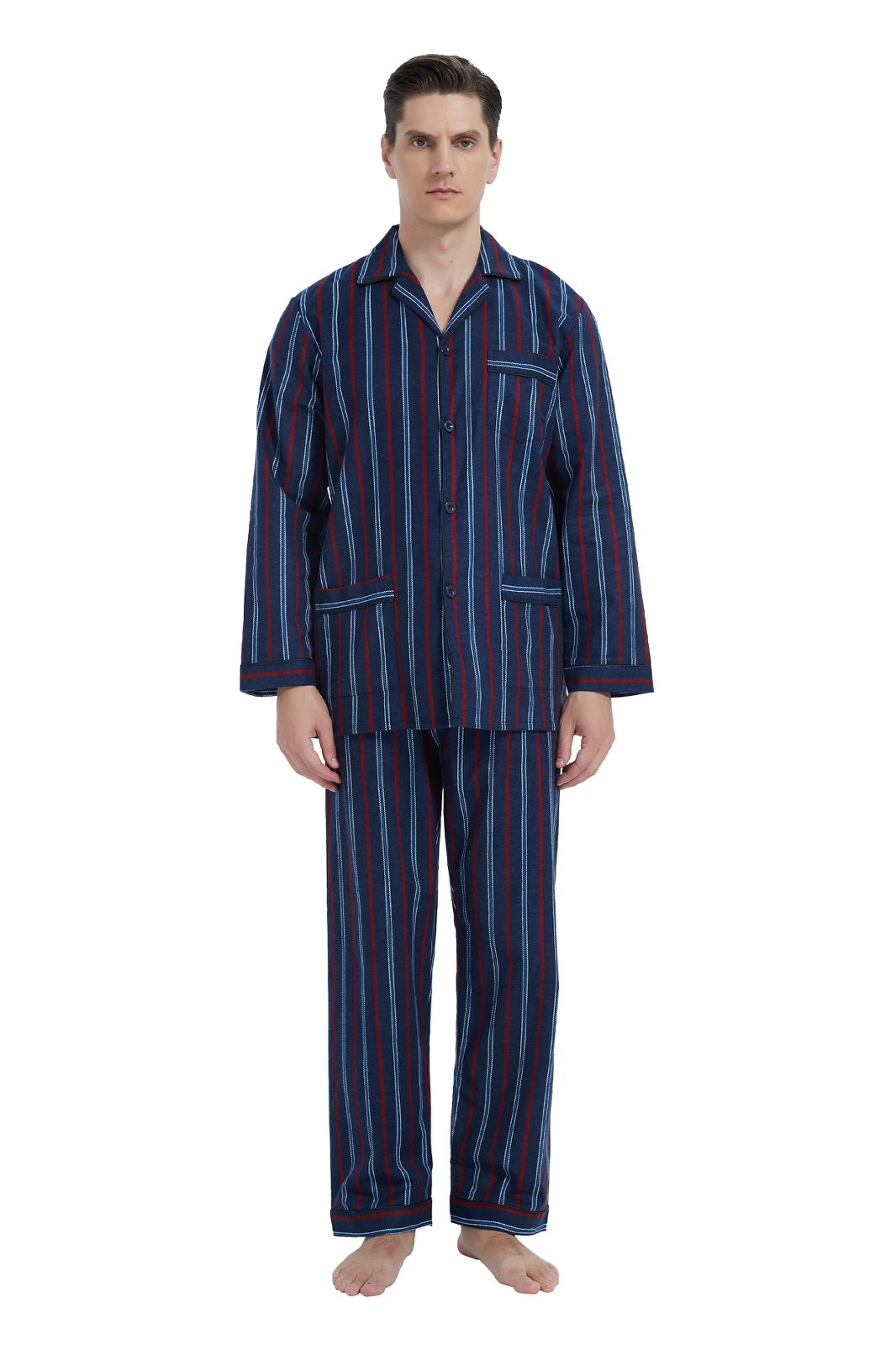 GLOBAL Men's Long Sleeve Flannel Pajamas Sets 100% Cotton Sleepwear Top and Bottom, Size S-3XL