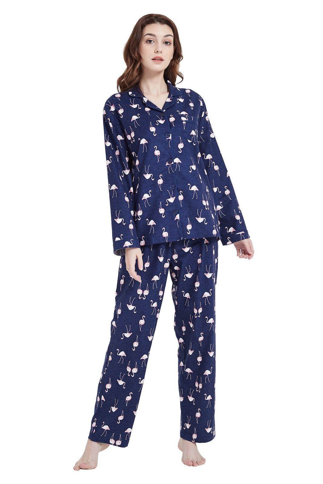 Amaxer Womens 100% Cotton Cozy Flannel Pajama Set - Long Sleeve Button-Up Top with Elastic Waist Pants, Warm & Soft Sleepwear