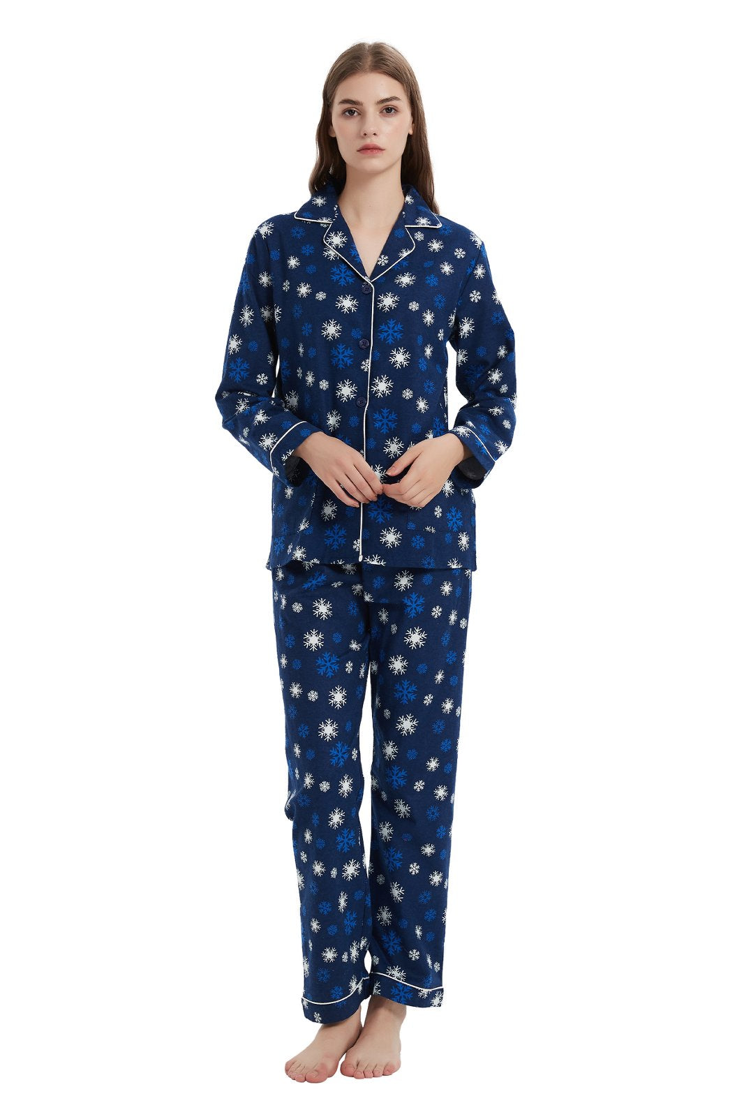 GLOBAL Women’s Flannel Pajama Set 100% Cotton Comfy PJs for Women Long Sleeve Button Front 2-Piece Warm and Cozy Sleepwear