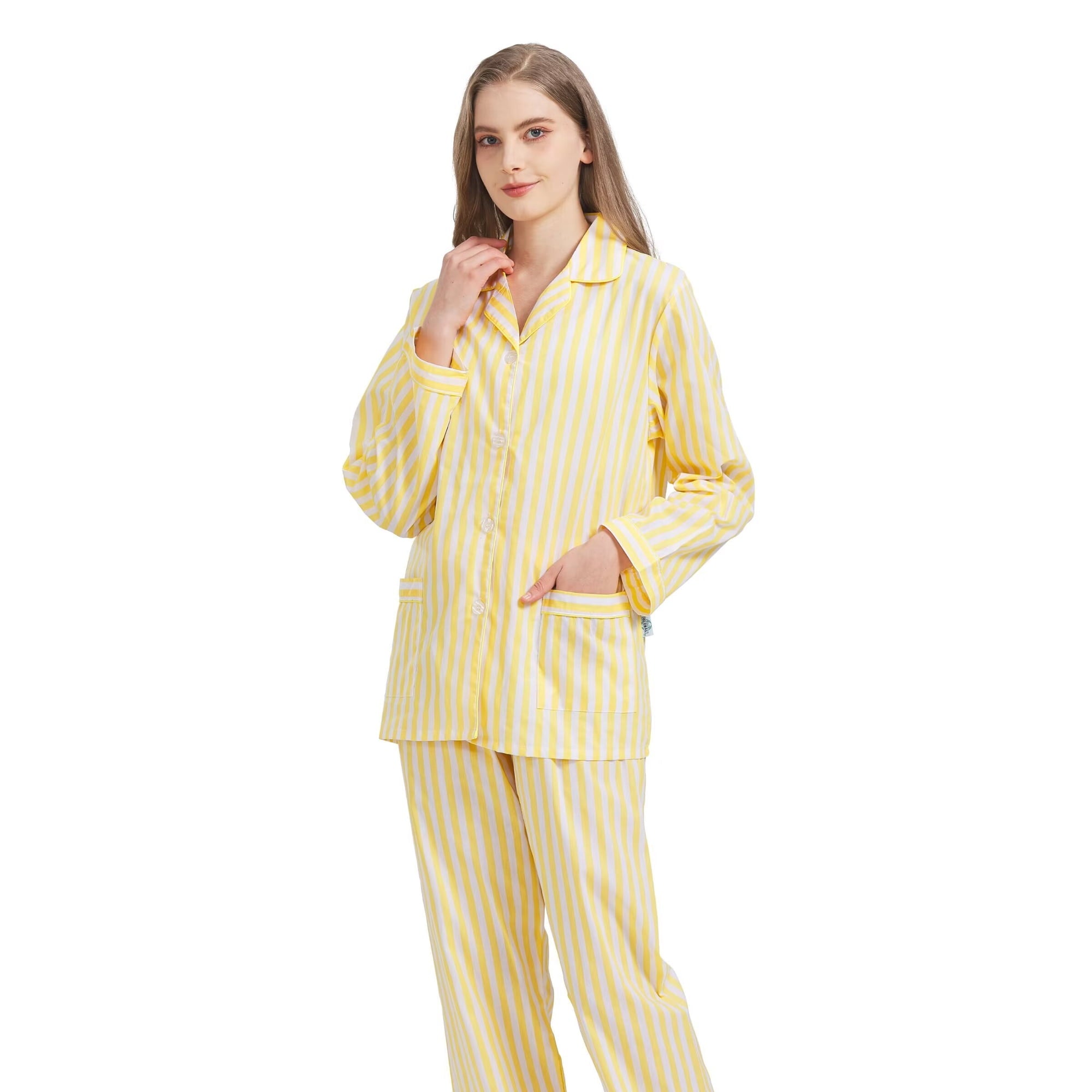 GLOBAL Womens 100% Cotton Notch Collar Pajama Set Homewear with Pockets, Spring & Summer, 2-Piece, Sizes S to 3X