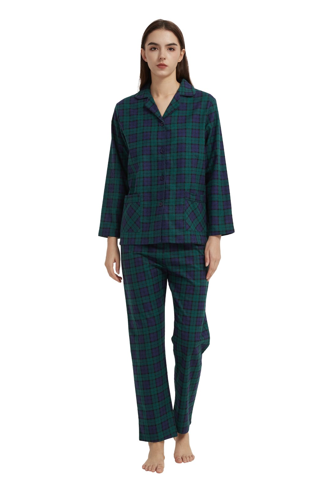 GLOBAL Women’s Flannel Pajama Set 100% Cotton Comfy PJs for Women Long Sleeve Button Front 2-Piece Warm and Cozy Sleepwear,Size S-3XL