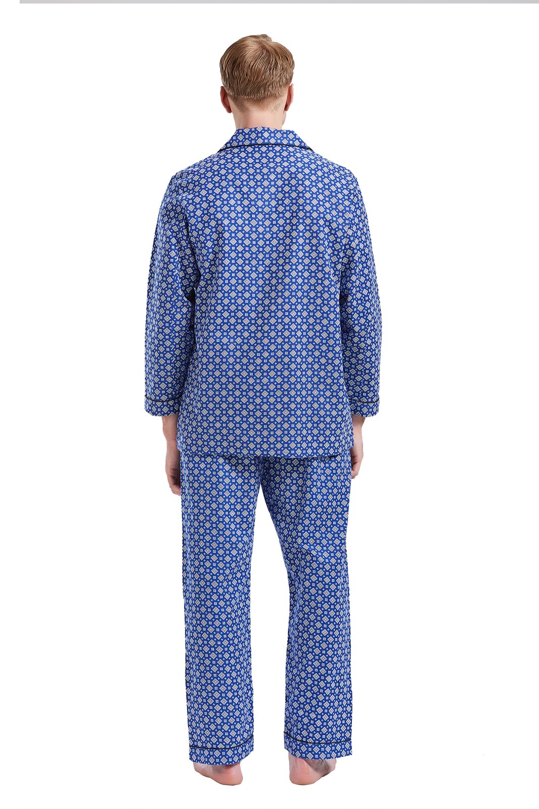 GLOBAL Men's Pajamas Sets 100% Cotton Flannel Sleepwear Long-Sleeve Top & Bottom