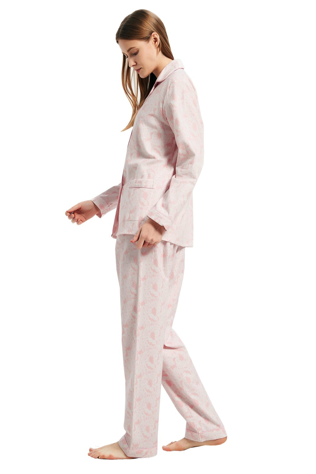GLOBAL Womens Flannel Cotton Pajama Set Long PJs Cozy Winter Flannel Loungewear Sleepwear