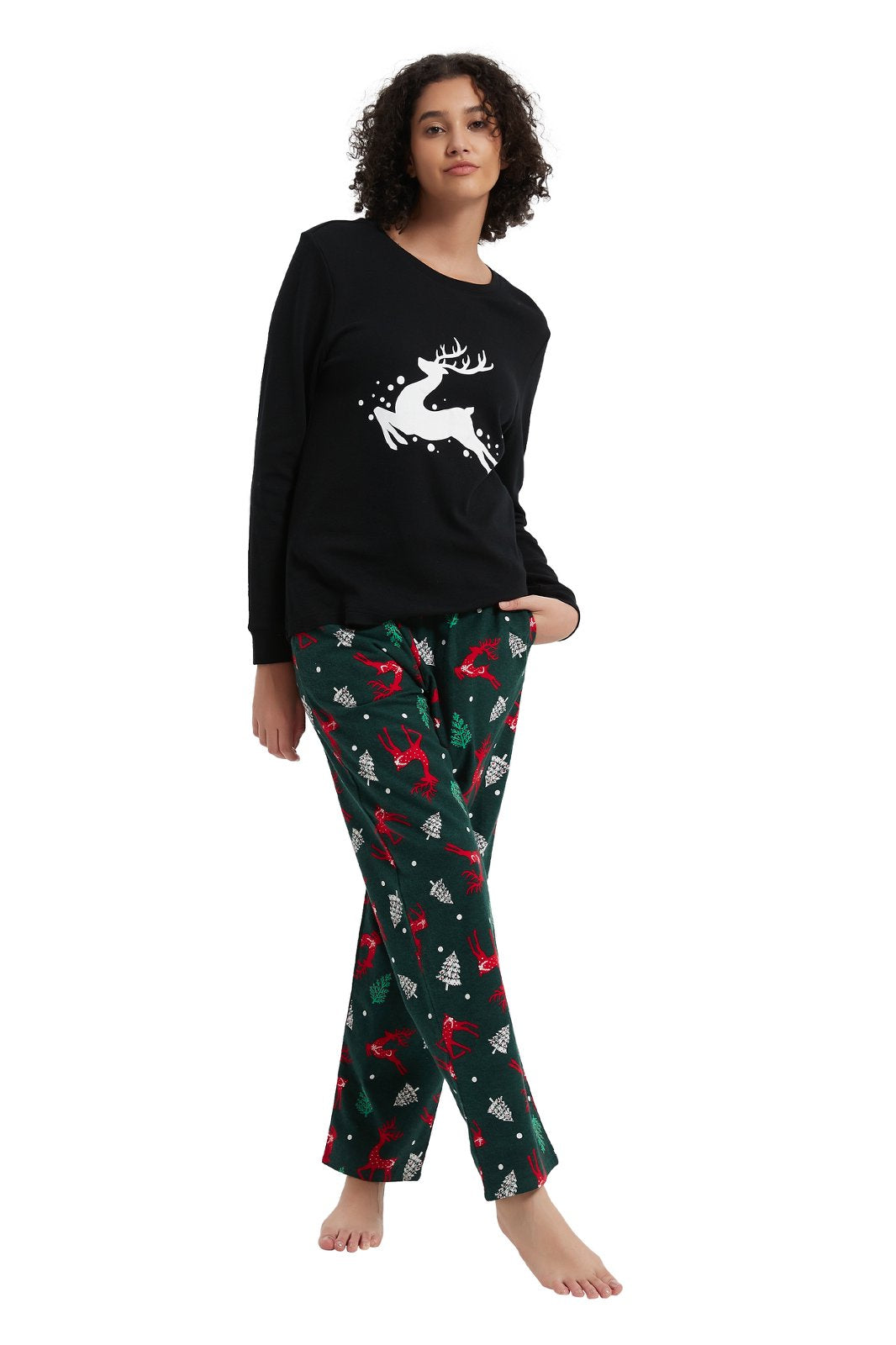 GLOBAL Women's Cotton Knit Top Flannel Pants Sleepwear Matching Pajamas for Couple Pjs for Family, Size S-3XL