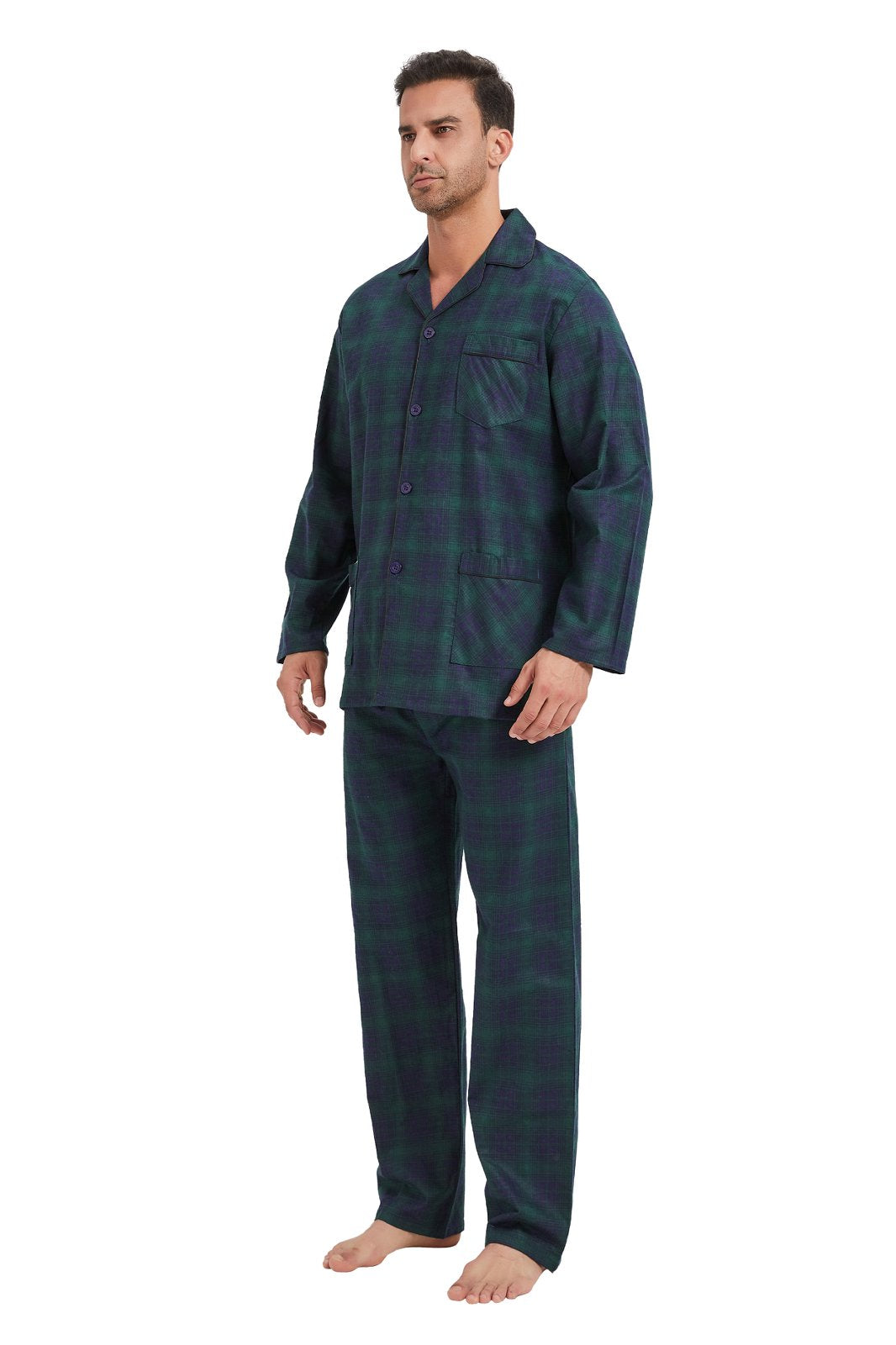 GLOBAL Men's Long Sleeve Flannel Pajamas Sets 100% Cotton Sleepwear Top and Bottom, Size S-3XL