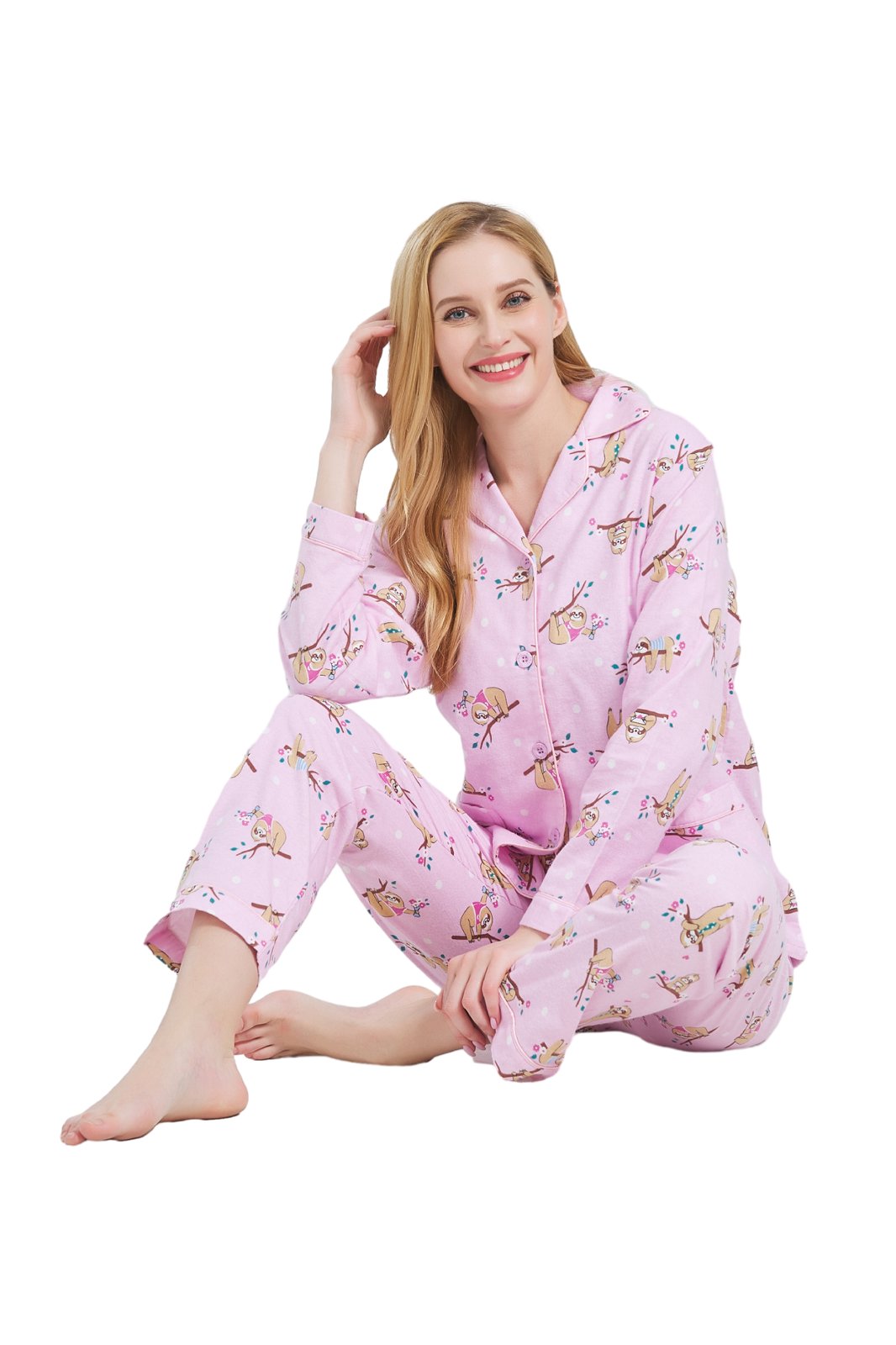 GLOBAL Womens Flannel Cotton Pajama Set Long PJs Cozy Winter Flannel Loungewear Sleepwear,Size S-3XL