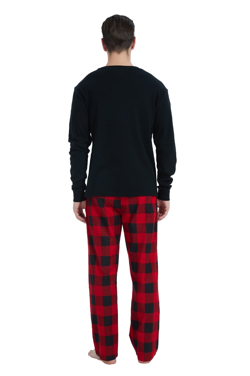 GLOBAL Men's Cotton Knit Top Flannel Pants Sleepwear Matching Pajamas for Couple Pjs for Family, Size S-3XL