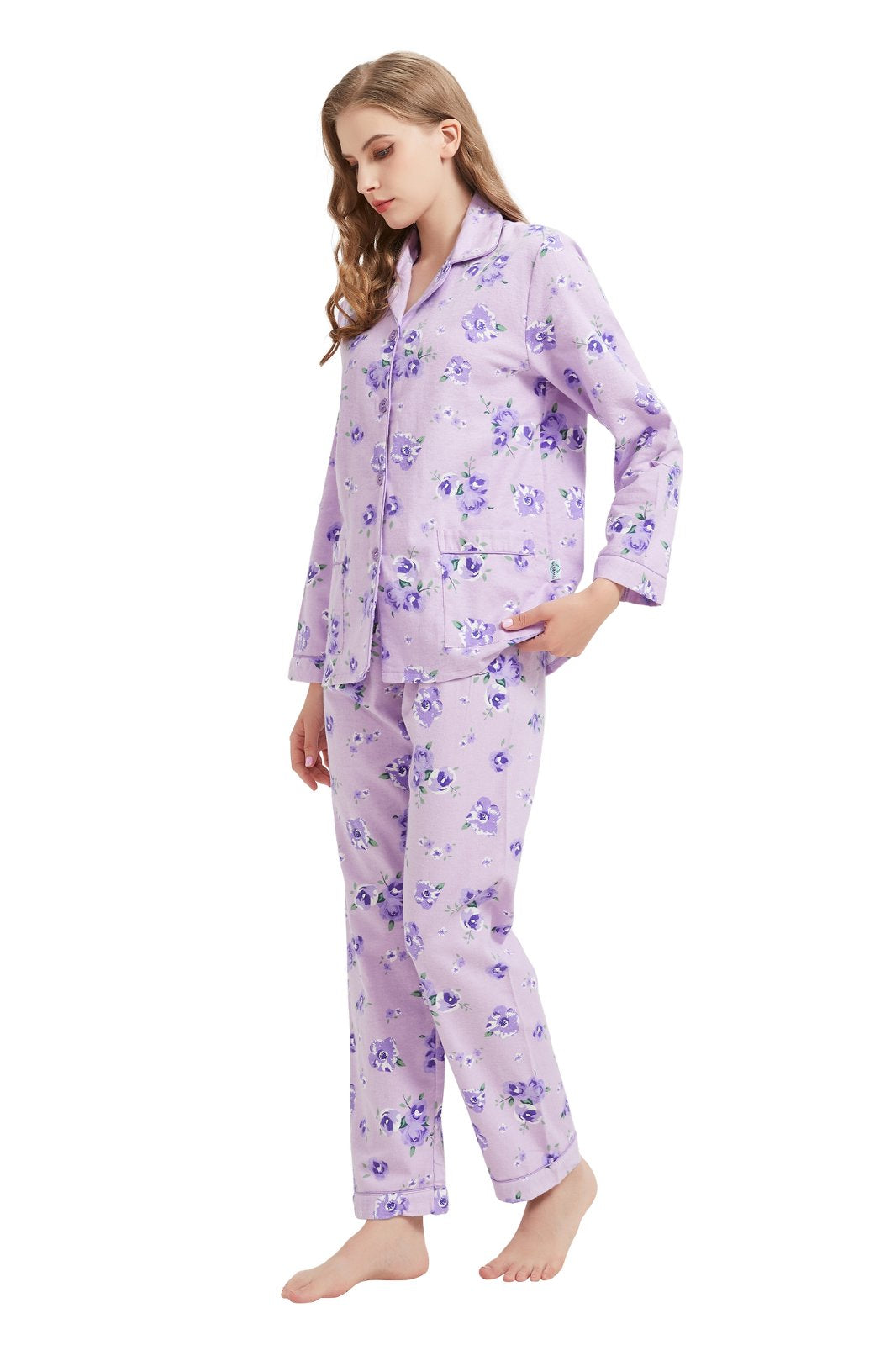 GLOBAL Womens Flannel Cotton Pajama Set Long PJs Flannel Loungewear Sleepwear,Size S-3XL