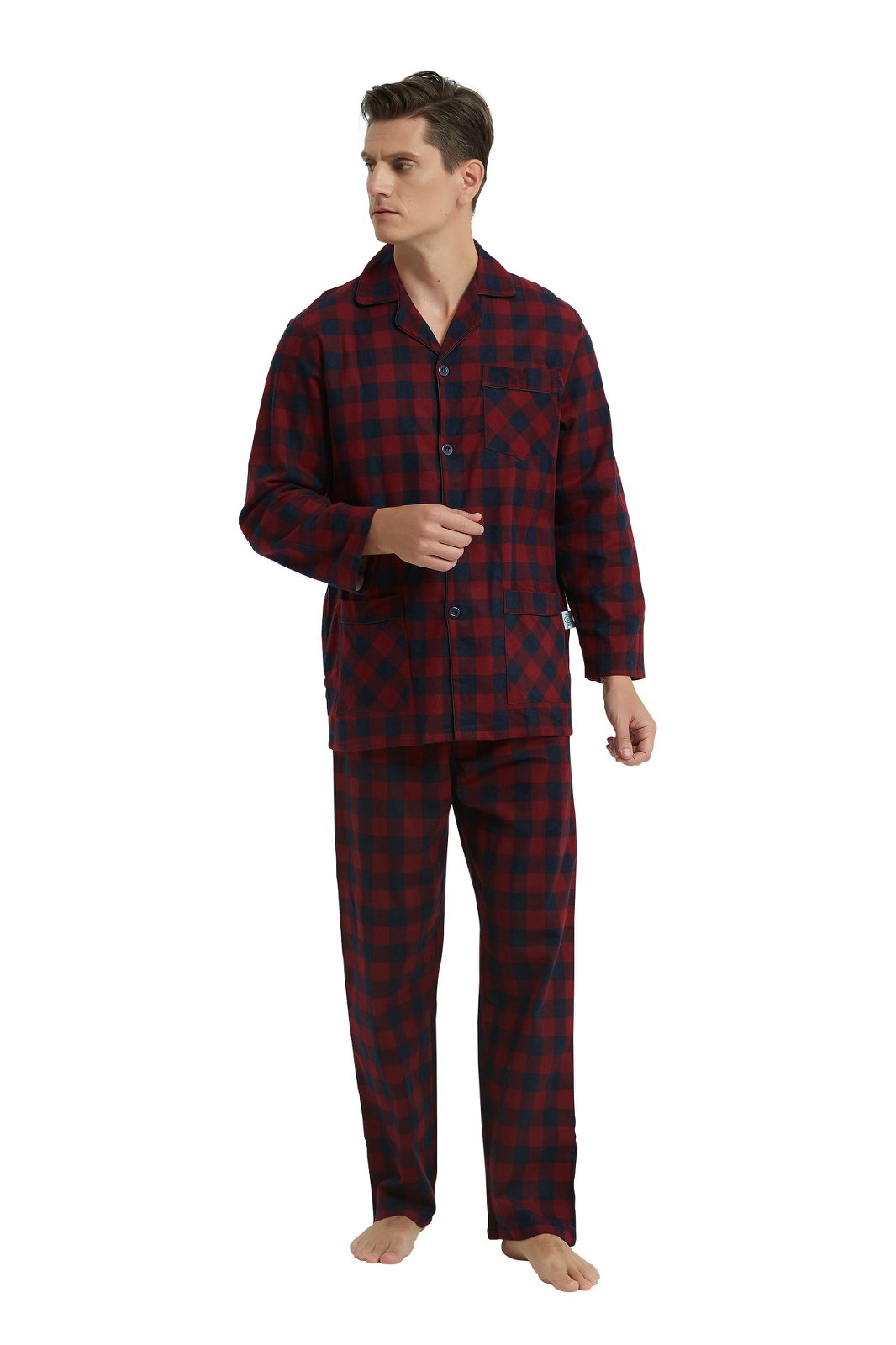 GLOBAL Men's Long Sleeve Flannel Pajamas Sets 100% Cotton Sleepwear Top and Bottom