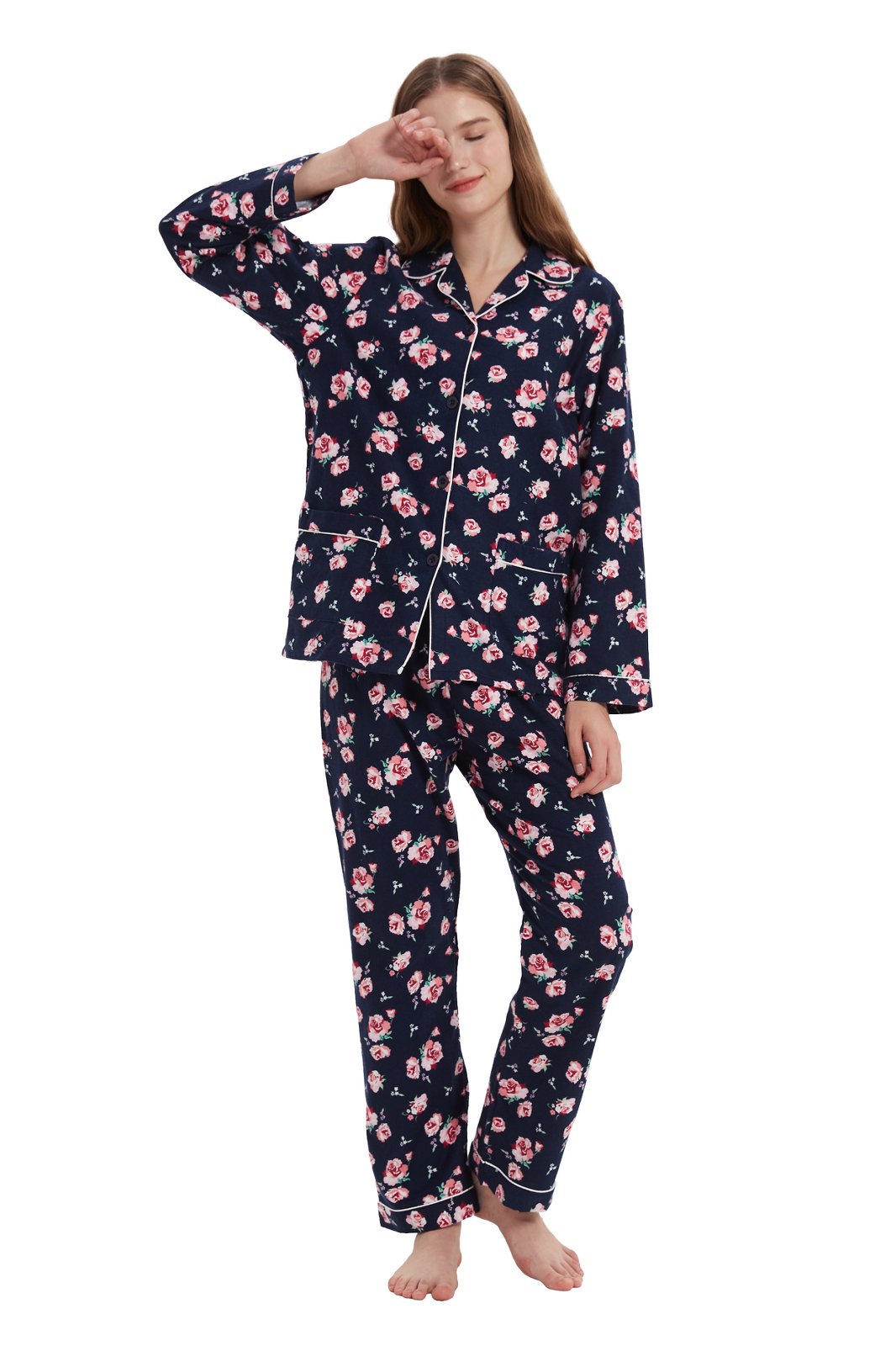 Amaxer Womens 100% Cotton Cozy Flannel Pajama Set - Long Sleeve Button-Up Top with Elastic Waist Pants, Warm & Soft Sleepwear
