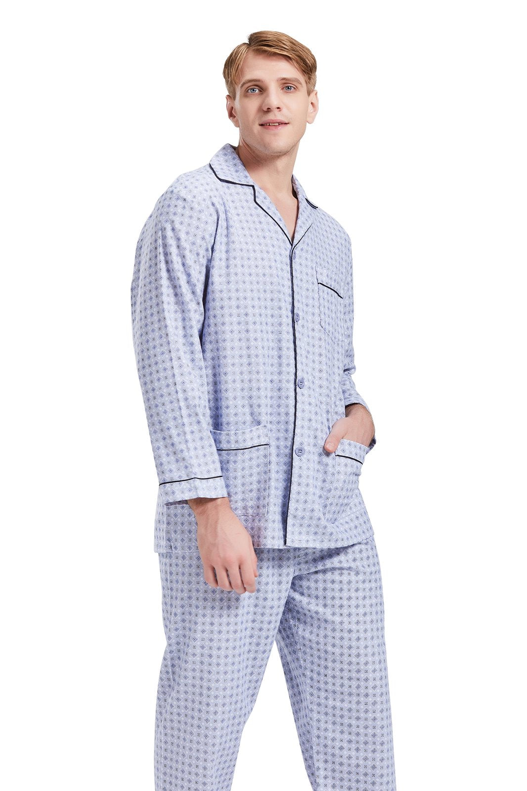 GLOBAL Mens Pajamas Sets Cotton Flannel Sleepwear Long-Sleeve Top & Bottom, S-XXL