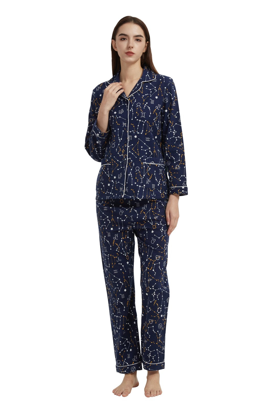GLOBAL Women’s Flannel Pajama Set 100% Cotton Comfy PJs for Women Long Sleeve Button Front 2-Piece Warm and Cozy Sleepwear