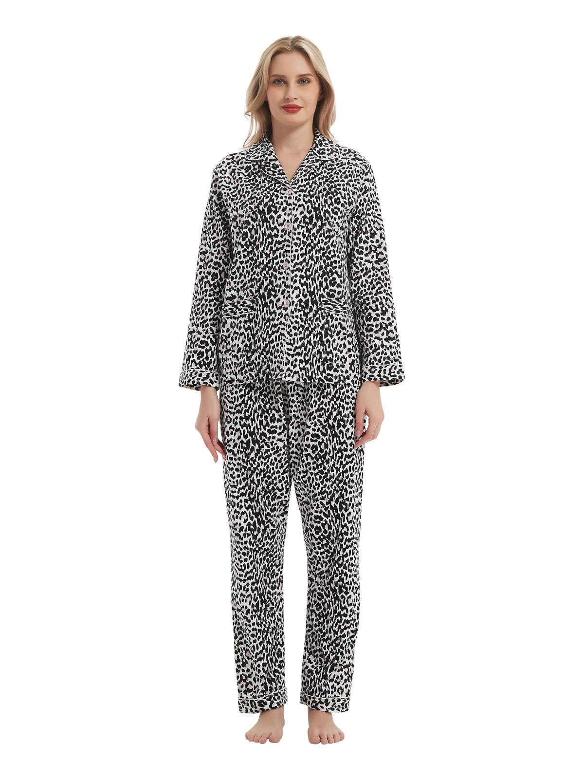 Amaxer Womens 100% Cotton Cozy Flannel Pajama Set - Long Sleeve Button-Up Top with Elastic Waist Pants, Warm & Soft Sleepwear