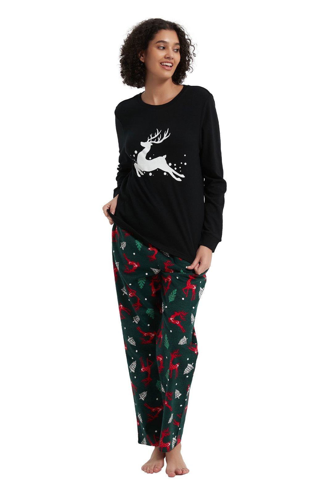 GLOBAL Women's Cotton Knit Top Flannel Pants Sleepwear Matching Pajamas for Couple Pjs for Family, Size S-3XL
