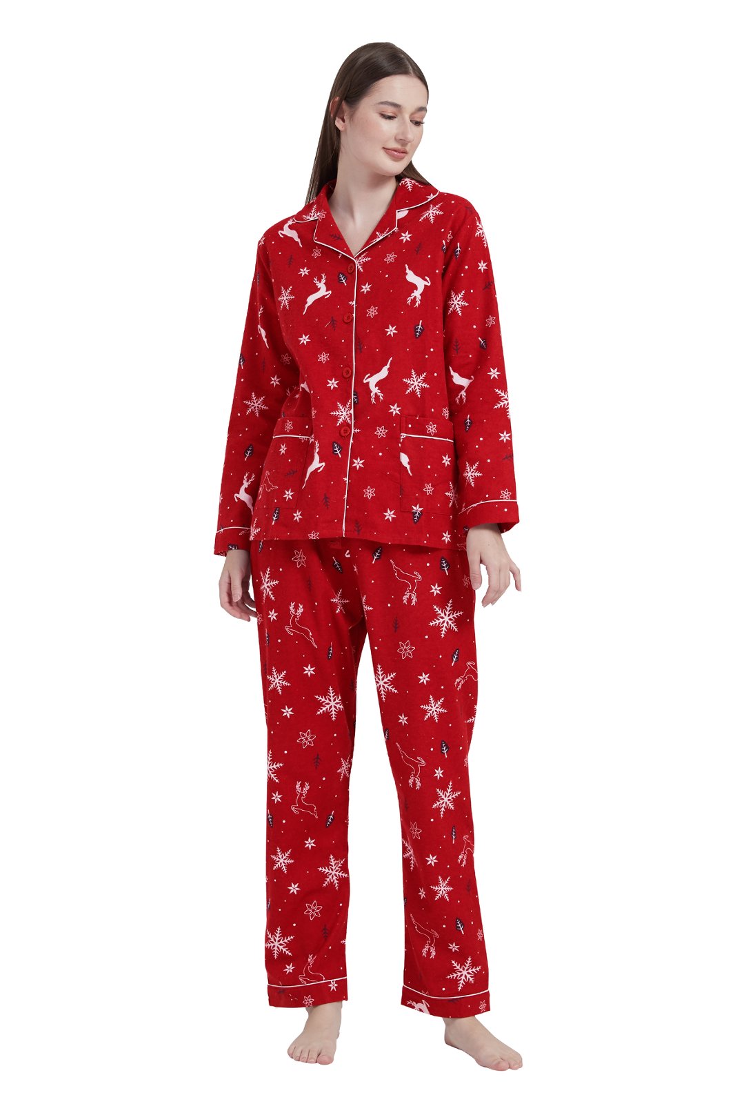 GLOBAL Womens Flannel Cotton Pajama Set Long PJs Cozy Winter Flannel Loungewear Sleepwear