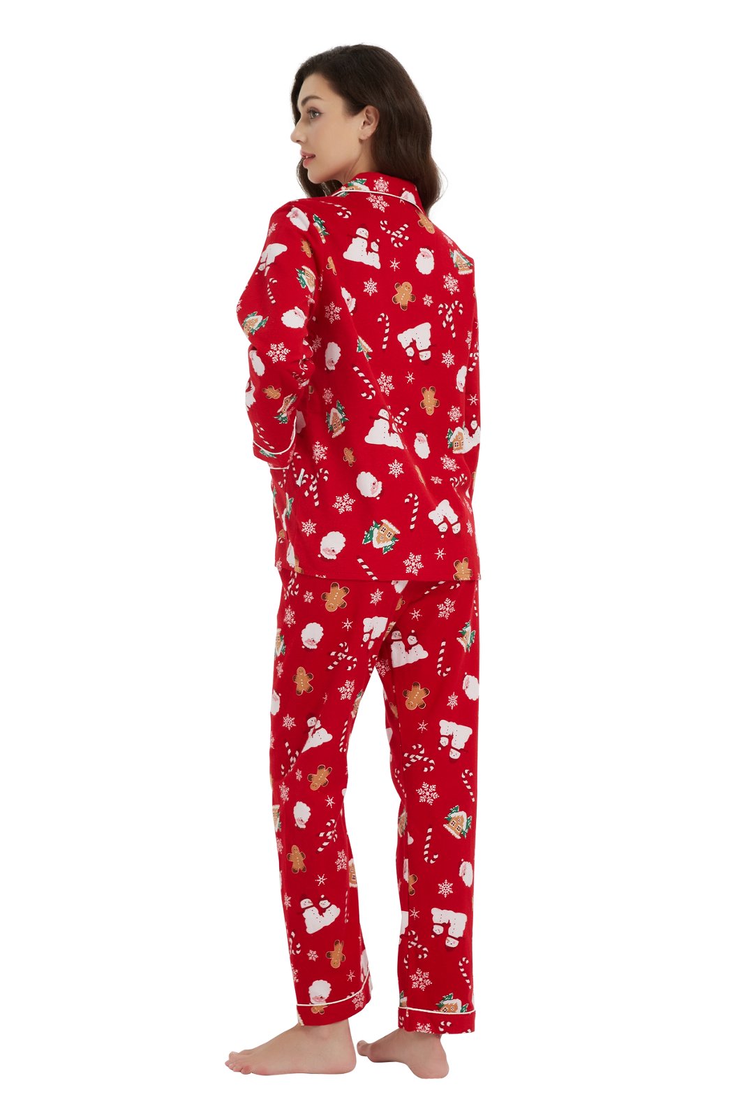 GLOBAL Womens Flannel Cotton Pajama Set Long PJs Flannel Loungewear Sleepwear,Size S-3XL