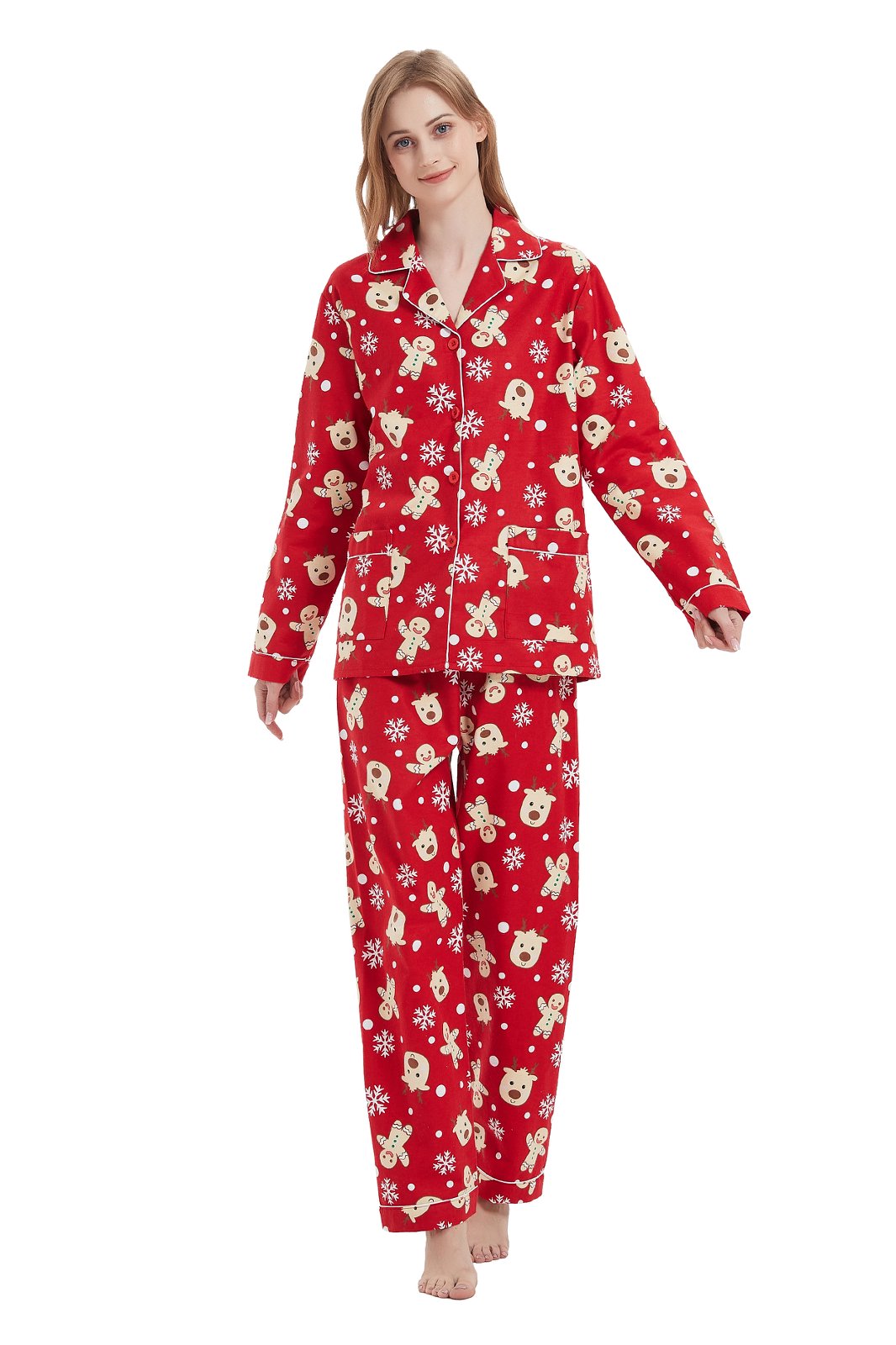Amaxer Womens 100% Cotton Cozy Flannel Pajama Set - Long Sleeve Button-Up Top with Elastic Waist Pants, Warm & Soft Sleepwear