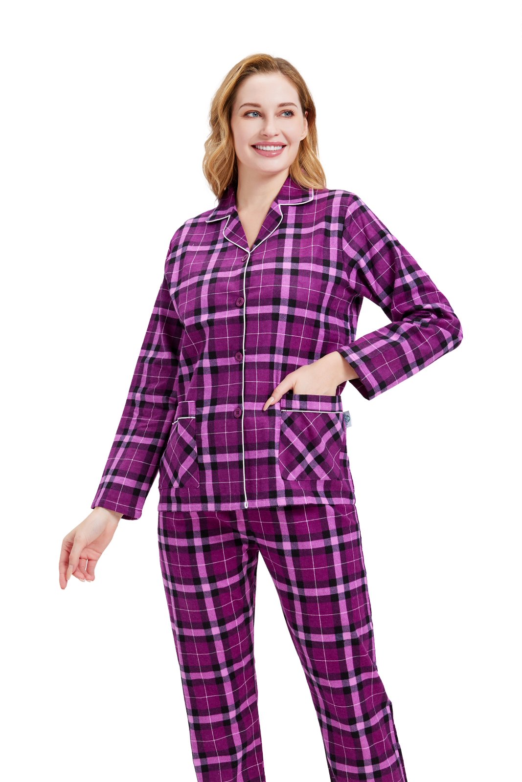 GLOBAL Women’s Flannel Pajama Set 100% Cotton Comfy PJs for Women Long Sleeve Button Front 2-Piece Warm and Cozy Sleepwear