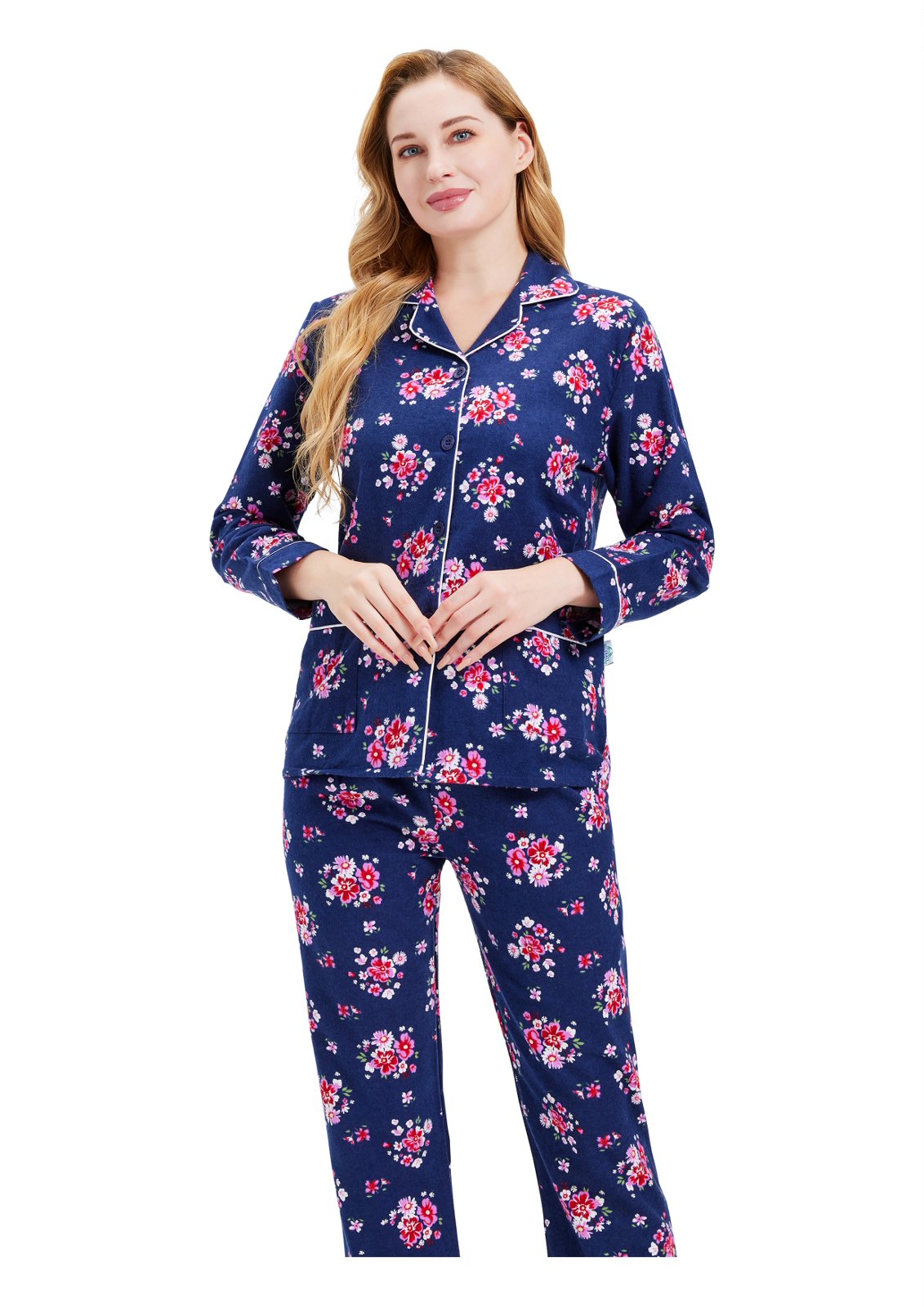 GLOBAL Women’s Flannel Pajama Set 100% Cotton Comfy PJs for Women Long Sleeve Button Front 2-Piece Warm and Cozy Sleepwear,Size S-3XL