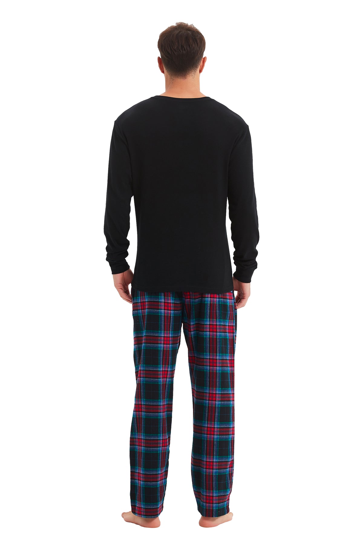 GLOBAL Men's Cotton Knit Top Flannel Pants Sleepwear Matching Pajamas for Couple Pjs for Family, Size S-3XL