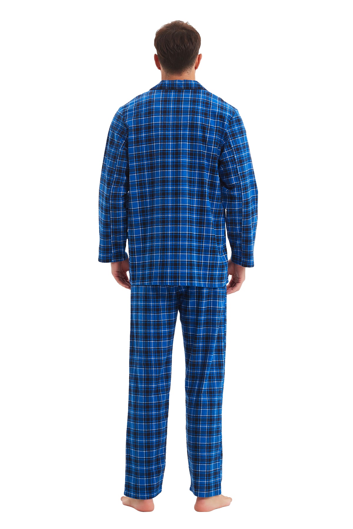 GLOBAL Men's Cotton Flannel Pajama Set, Long Sleeve Button‑Down Top & Long Pants Sleepwear, Soft Warm Loungewear, S-3XL