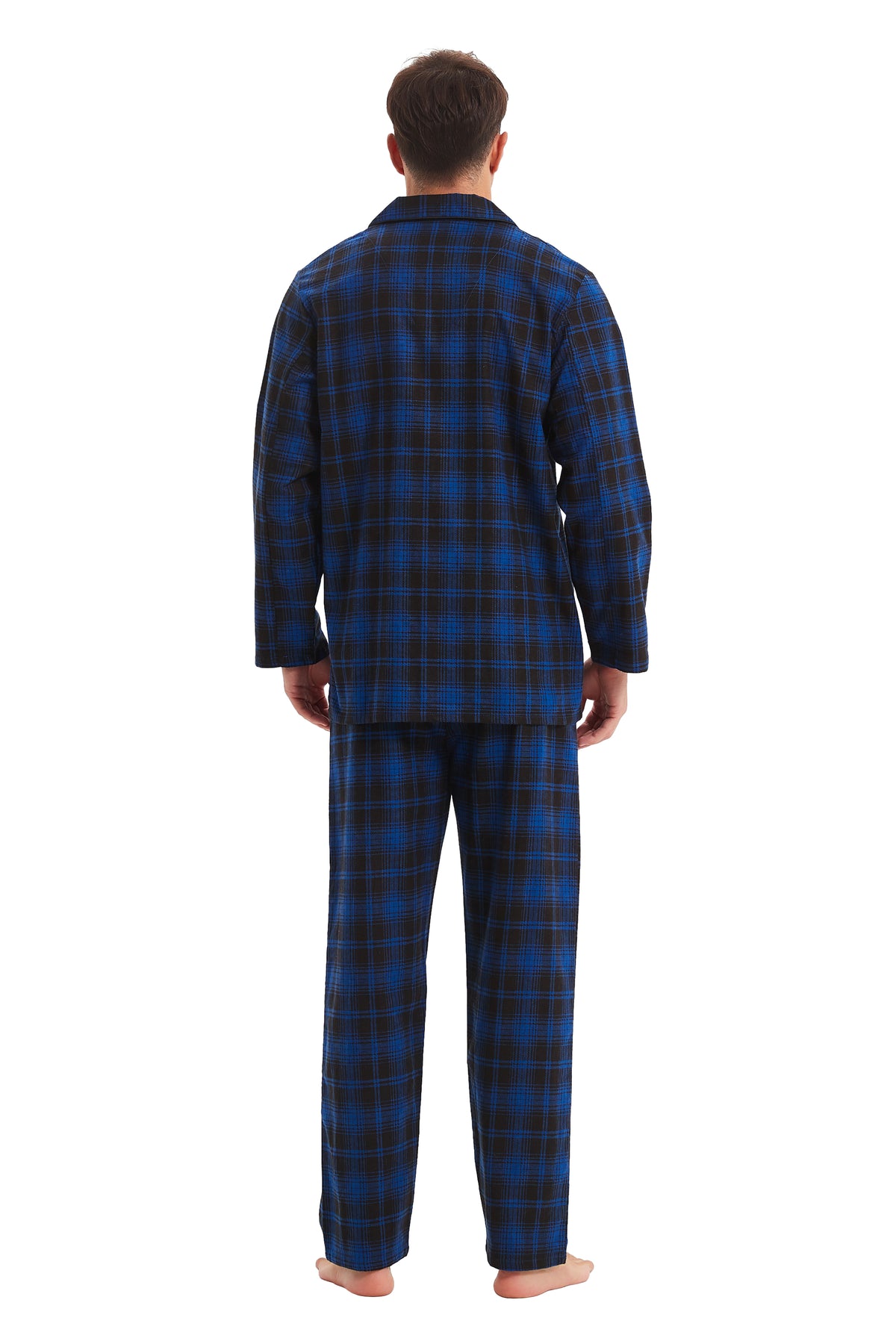 GLOBAL Men's Cotton Flannel Pajama Set, Long Sleeve Button‑Down Top & Long Pants Sleepwear, Soft Warm Loungewear, S-3XL