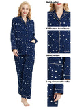 GLOBAL Womens Flannel Cotton Pajama Set Long PJs Flannel Loungewear Sleepwear,Size S-3XL, Blue Star