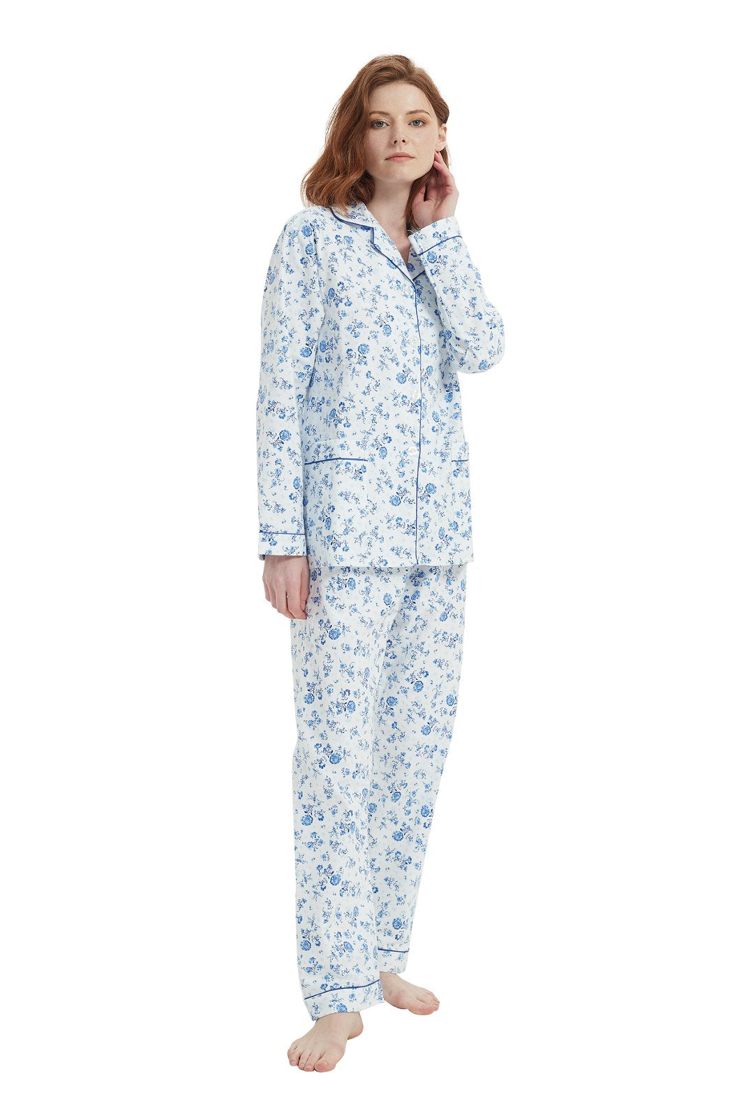 Amaxer Womens Cotton Cozy Flannel Pajama Set - Long Sleeve Button-Up Top with Elastic Waist Pants, Warm & Soft Sleepwear