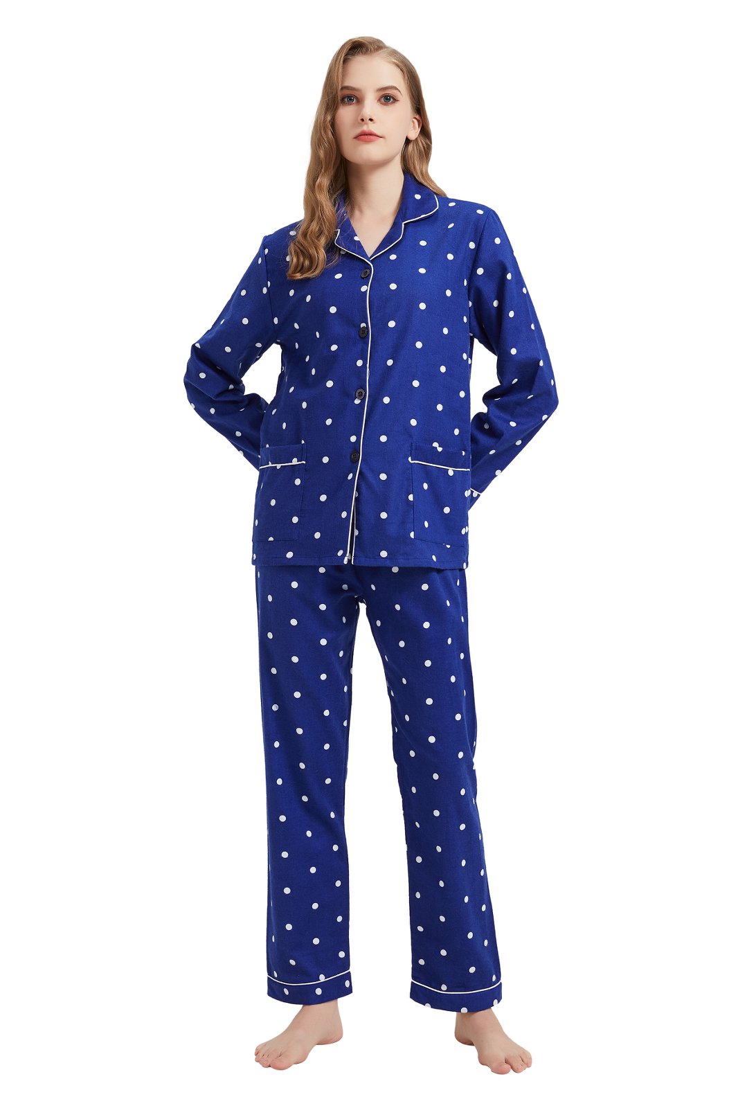 GLOBAL Womens Flannel Cotton Pajama Set Long PJs Flannel Loungewear Sleepwear,Size S-3XL