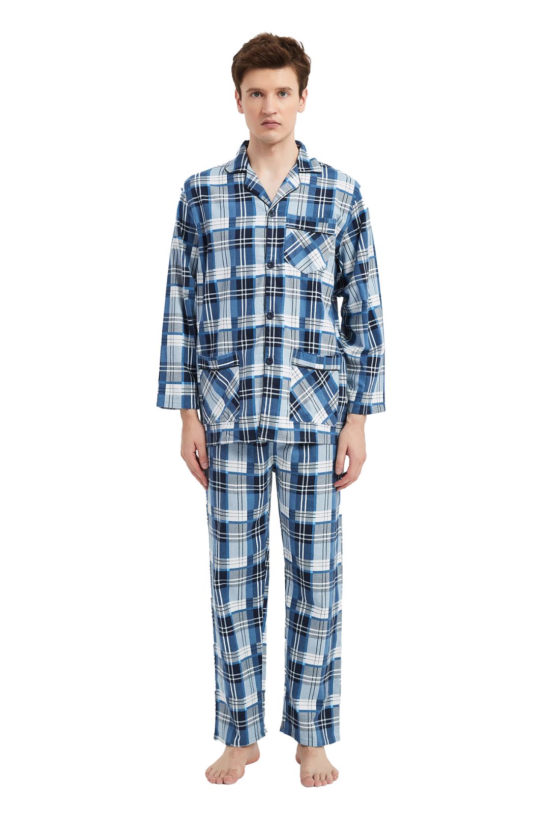 GLOBAL Men's Long Sleeve Flannel Pajamas Sets 100% Cotton Sleepwear Top and Bottom
