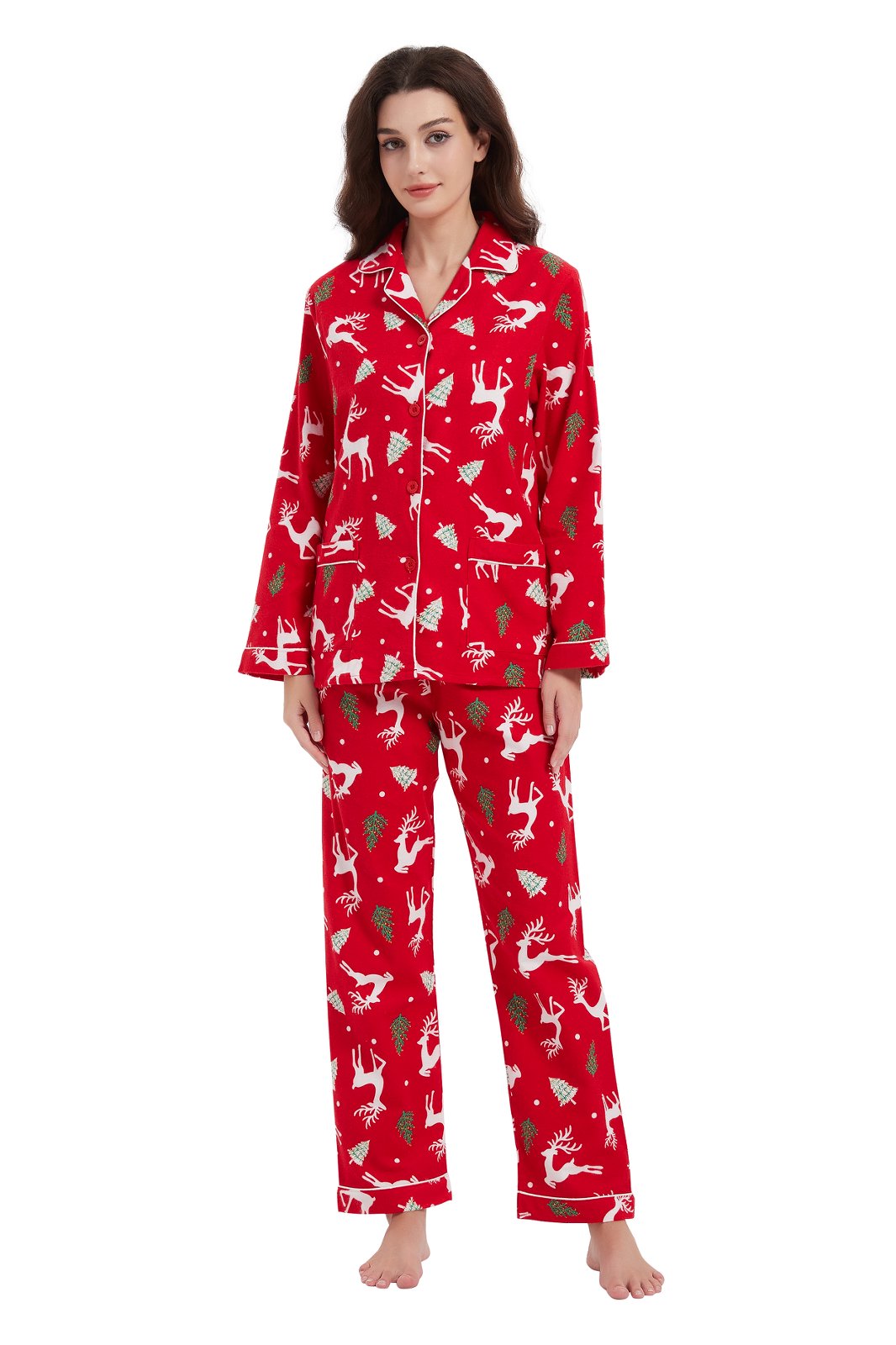 GLOBAL Womens Flannel Cotton Pajama Set Long PJs Flannel Loungewear Sleepwear,Size S-3XL