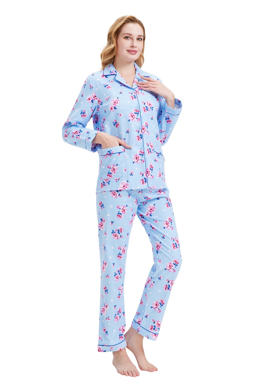 GLOBAL Women’s Flannel Pajama Set 100% Cotton Comfy PJs for Women Long Sleeve Button Front 2-Piece Warm and Cozy Sleepwear,Size S-3XL