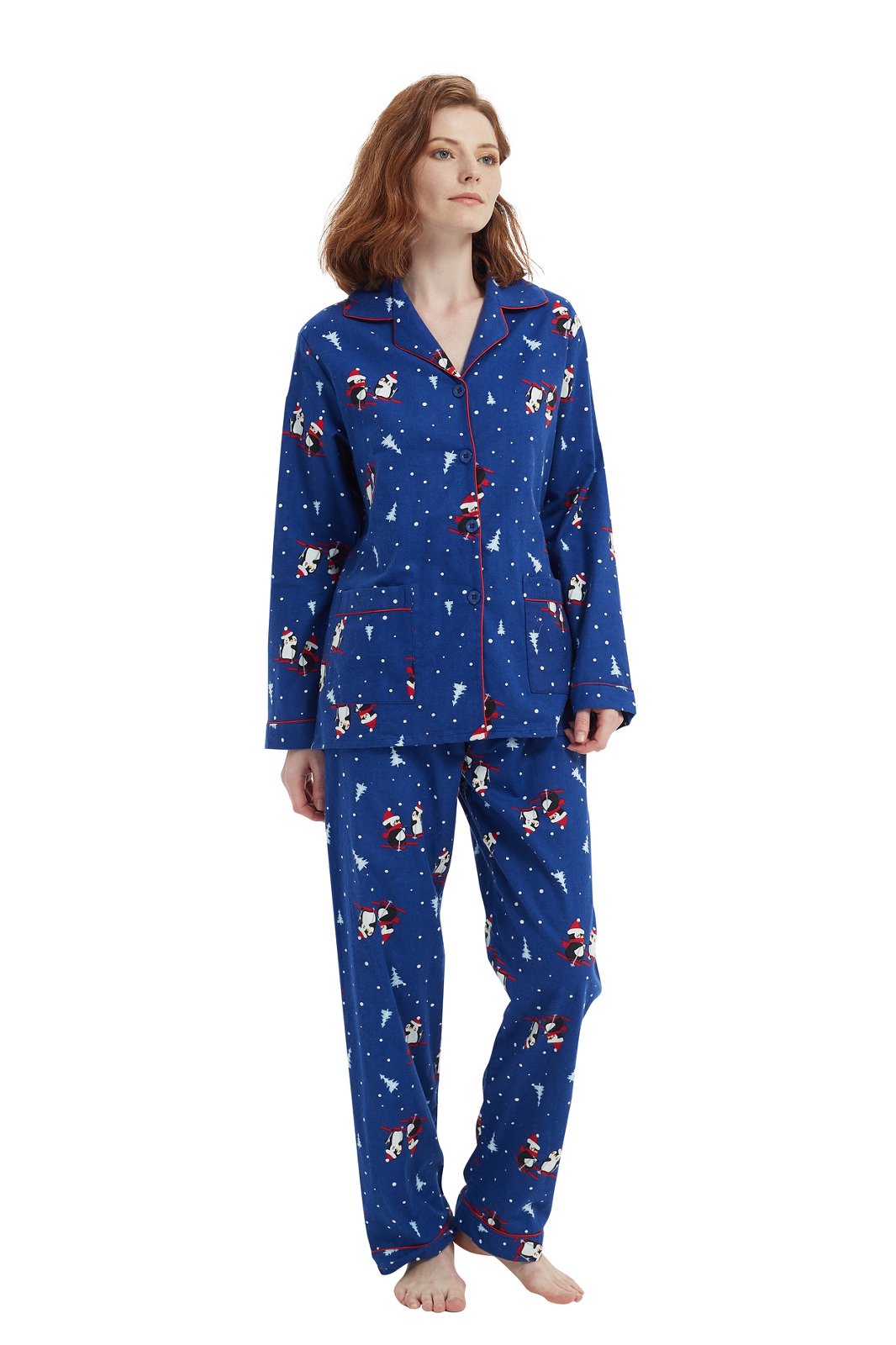 Amaxer Womens 100% Cotton Cozy Flannel Pajama Set - Long Sleeve Button-Up Top with Elastic Waist Pants, Warm & Soft Sleepwear