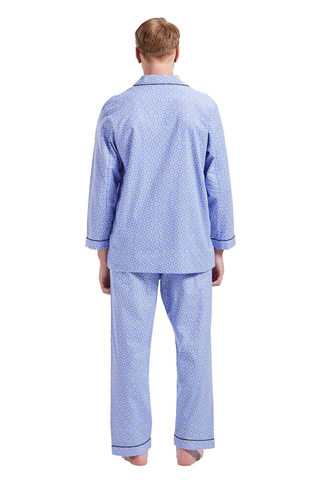 GLOBAL Men's Pajamas Sets 100% Cotton Flannel Sleepwear Long-Sleeve Top & Bottom