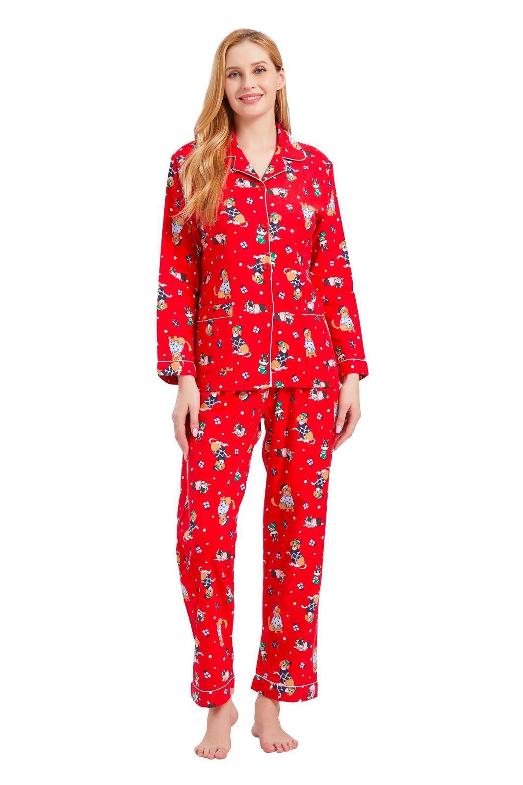 GLOBAL Womens Flannel Cotton Pajama Set Long PJs Cozy Winter Flannel Loungewear Sleepwear,Size S-3XL