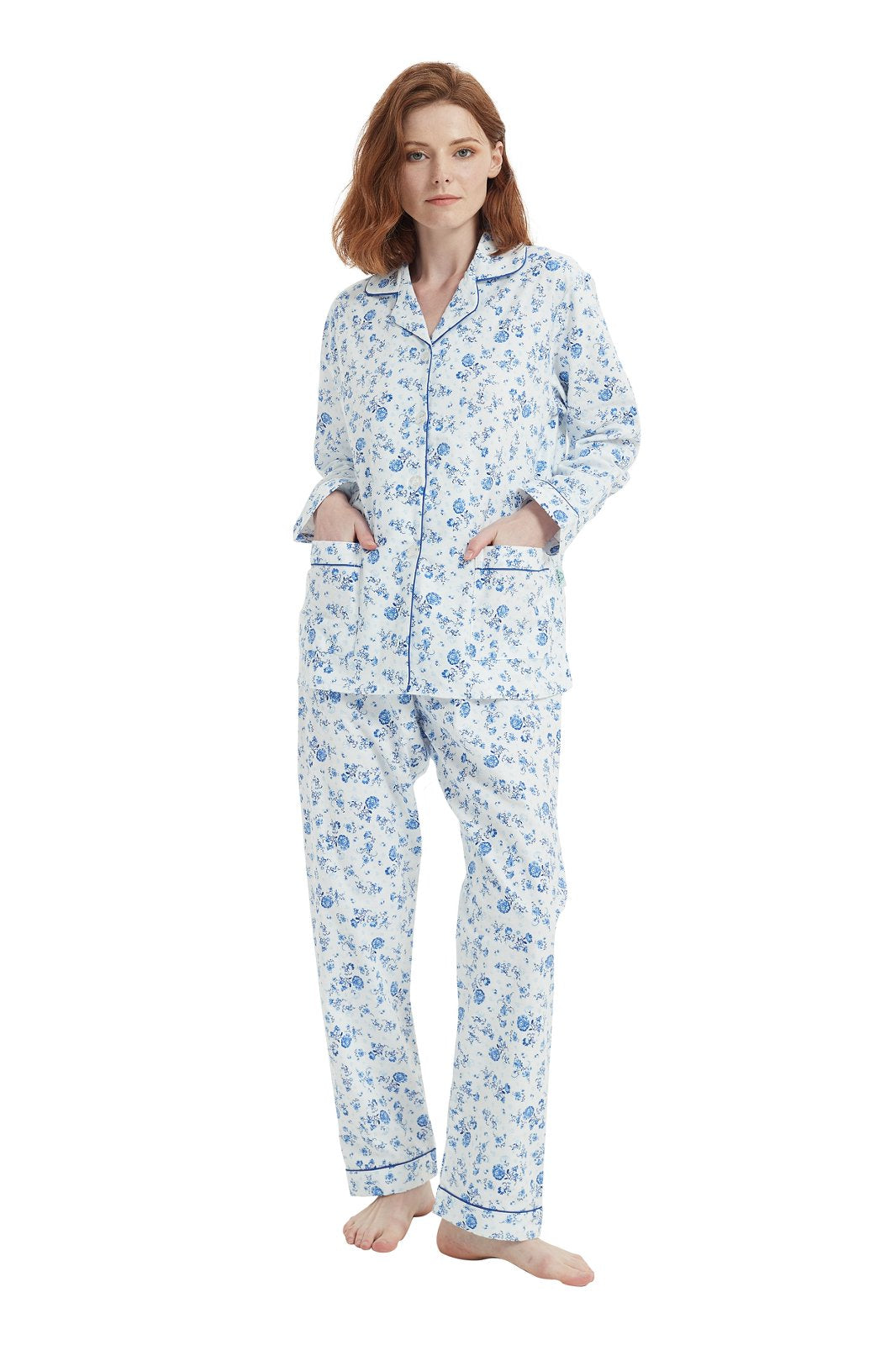 Amaxer Womens Cotton Cozy Flannel Pajama Set - Long Sleeve Button-Up Top with Elastic Waist Pants, Warm & Soft Sleepwear