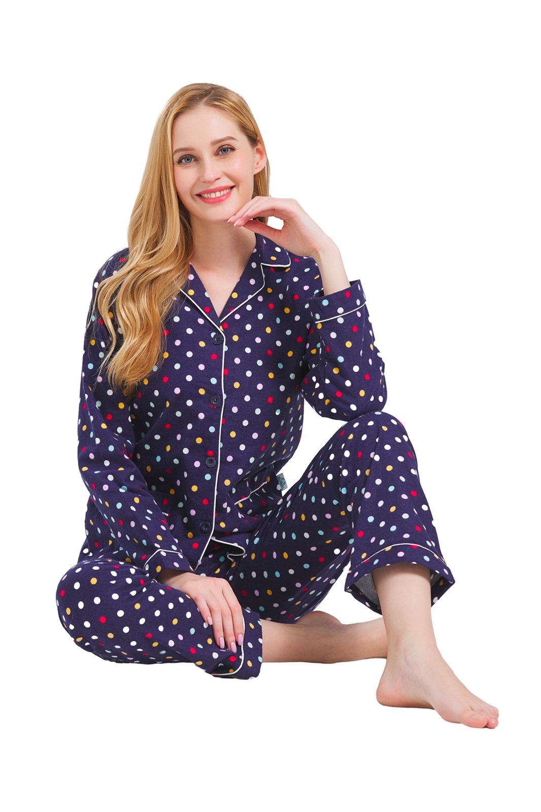 GLOBAL Womens Cotton Flannel Pajama Set - Cozy Winter 2-Piece Loungewear with Button-Down Top & Pants