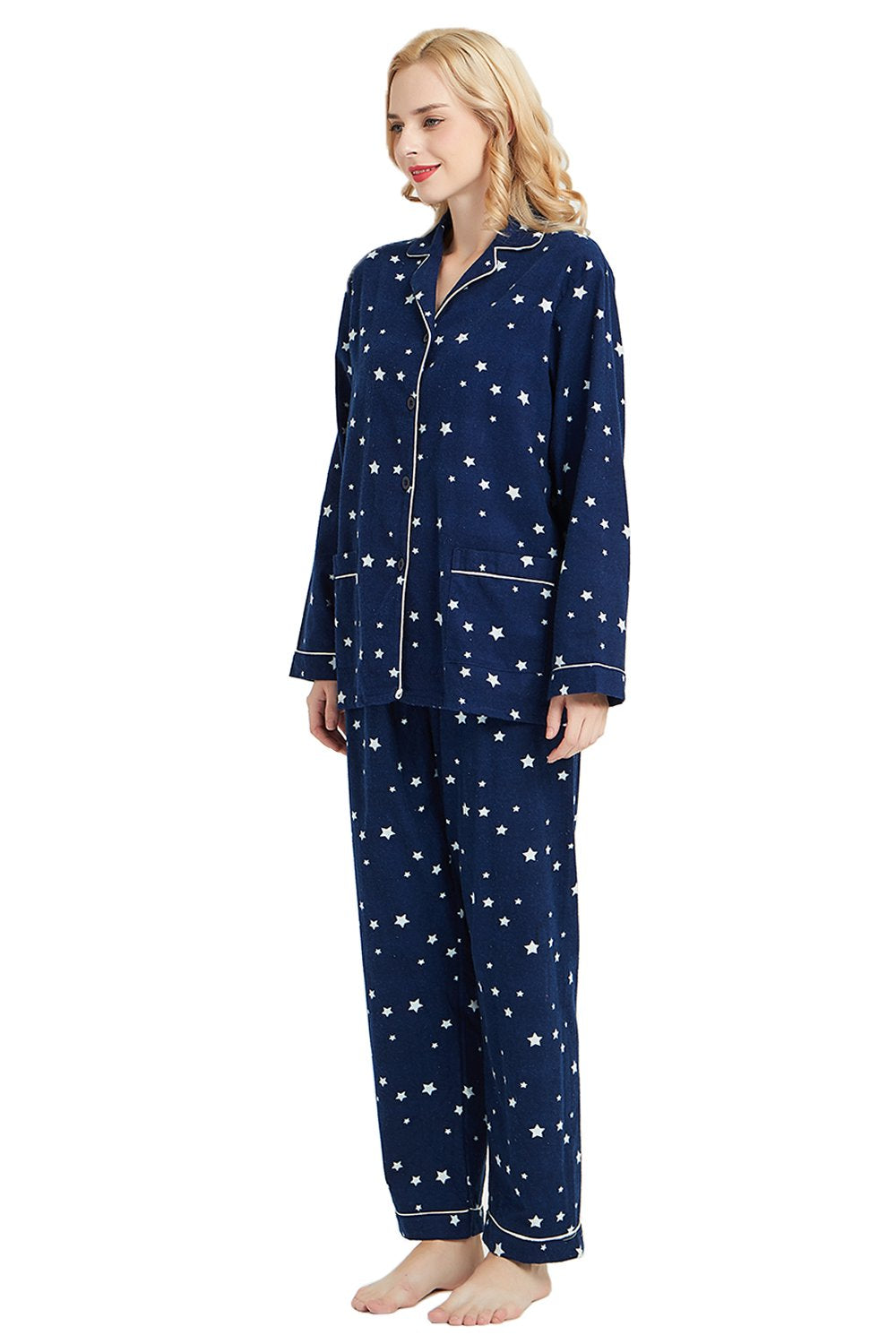 GLOBAL Womens Flannel Cotton Pajama Set Long PJs Flannel Loungewear Sleepwear